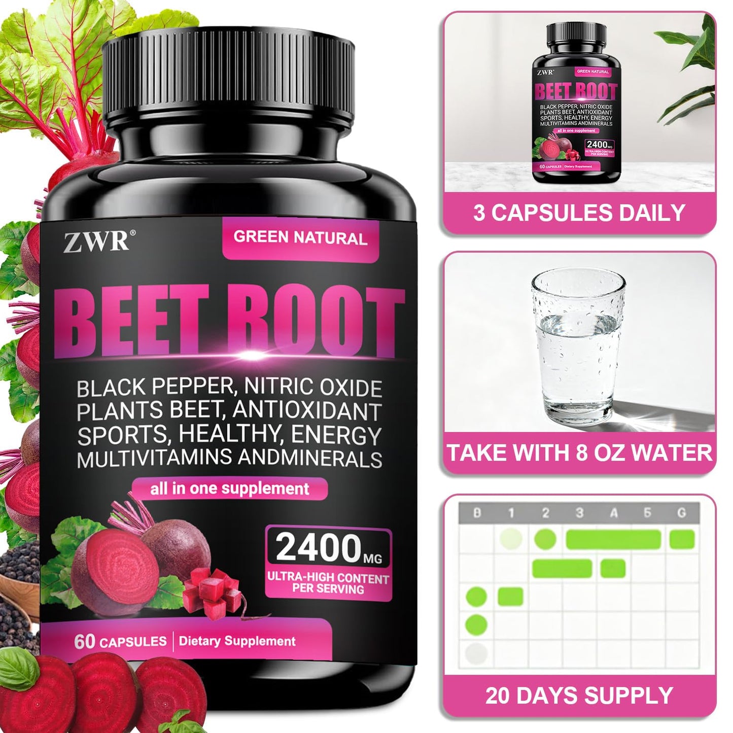 ZWR Beet Root Supplement Capsule 60 Count