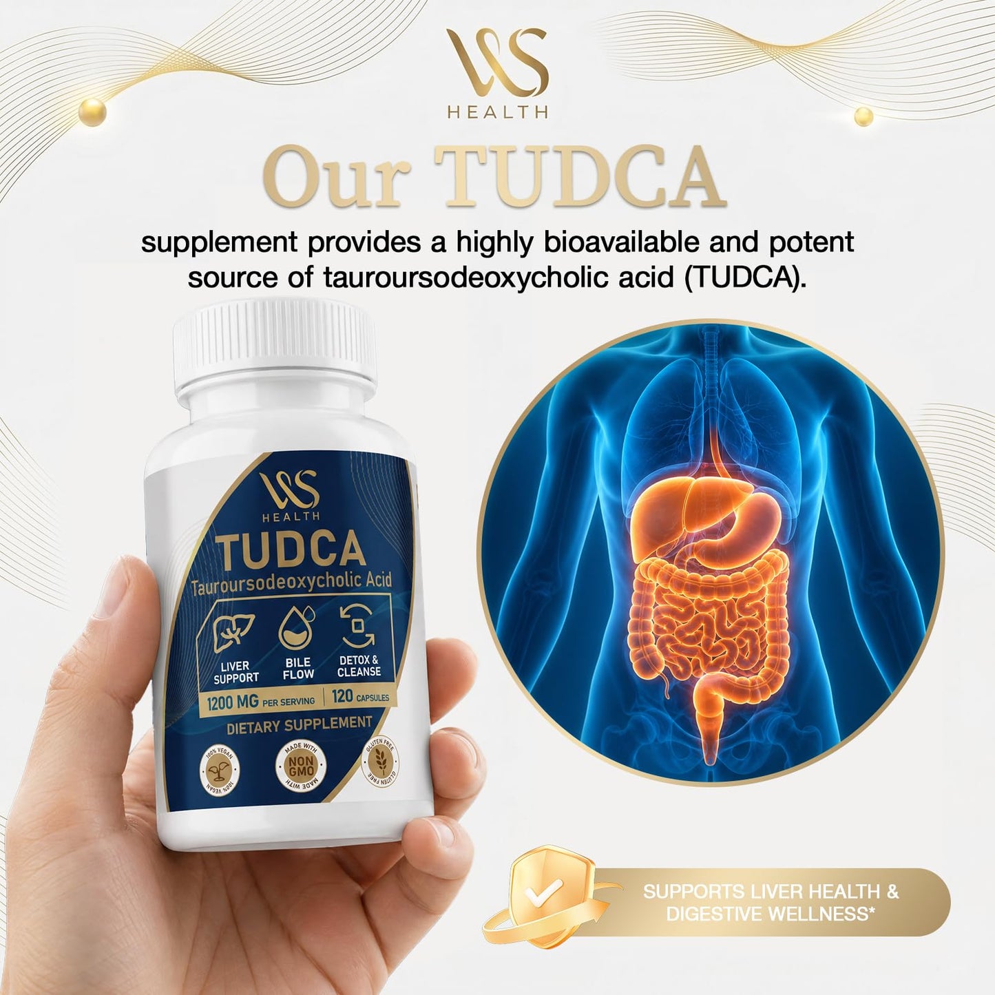 WBSQL TUDCA Supplement 1200mg Capsules, 120 Capsules