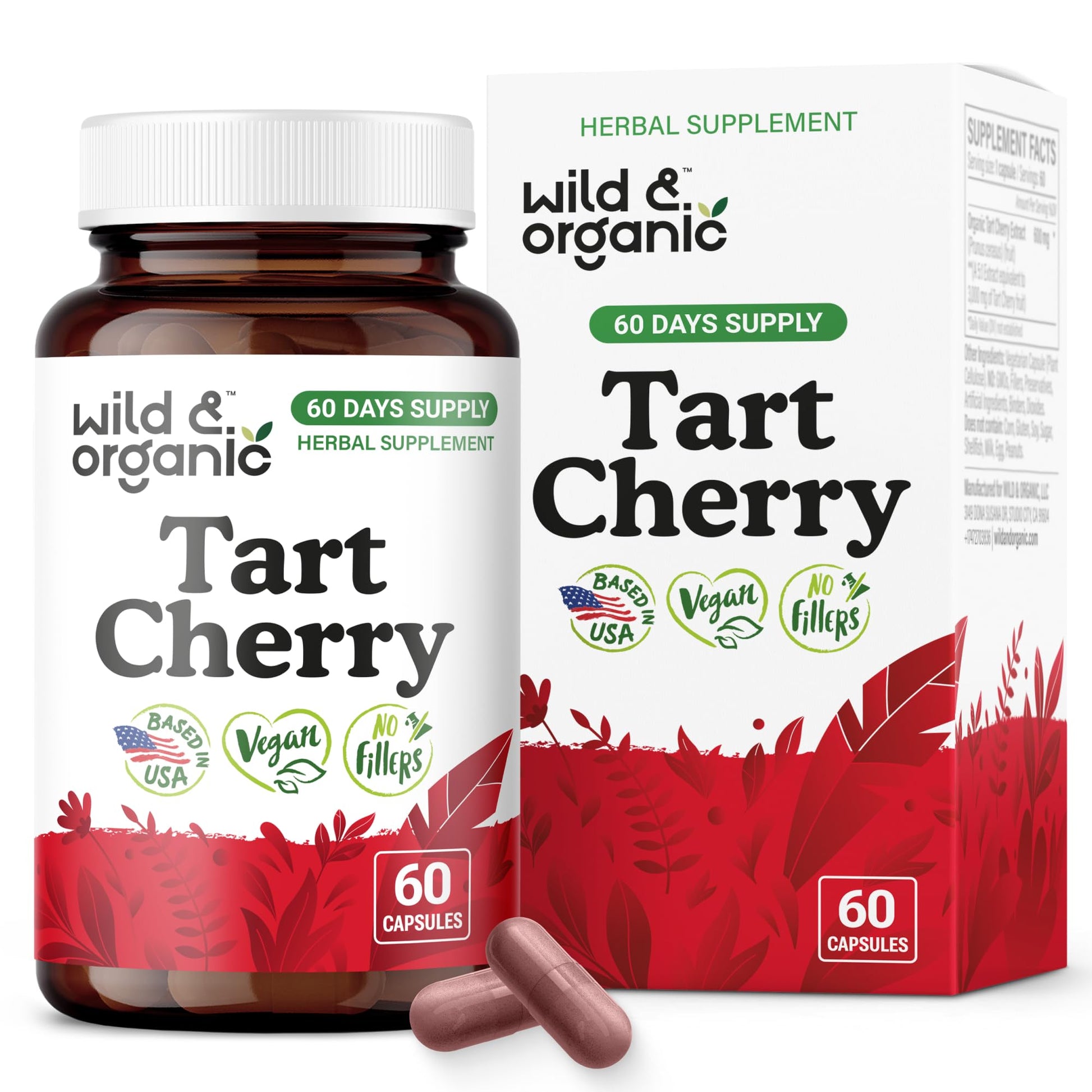 Wild & Organic Tart Cherry Capsules 600 mg, 60 Capsules