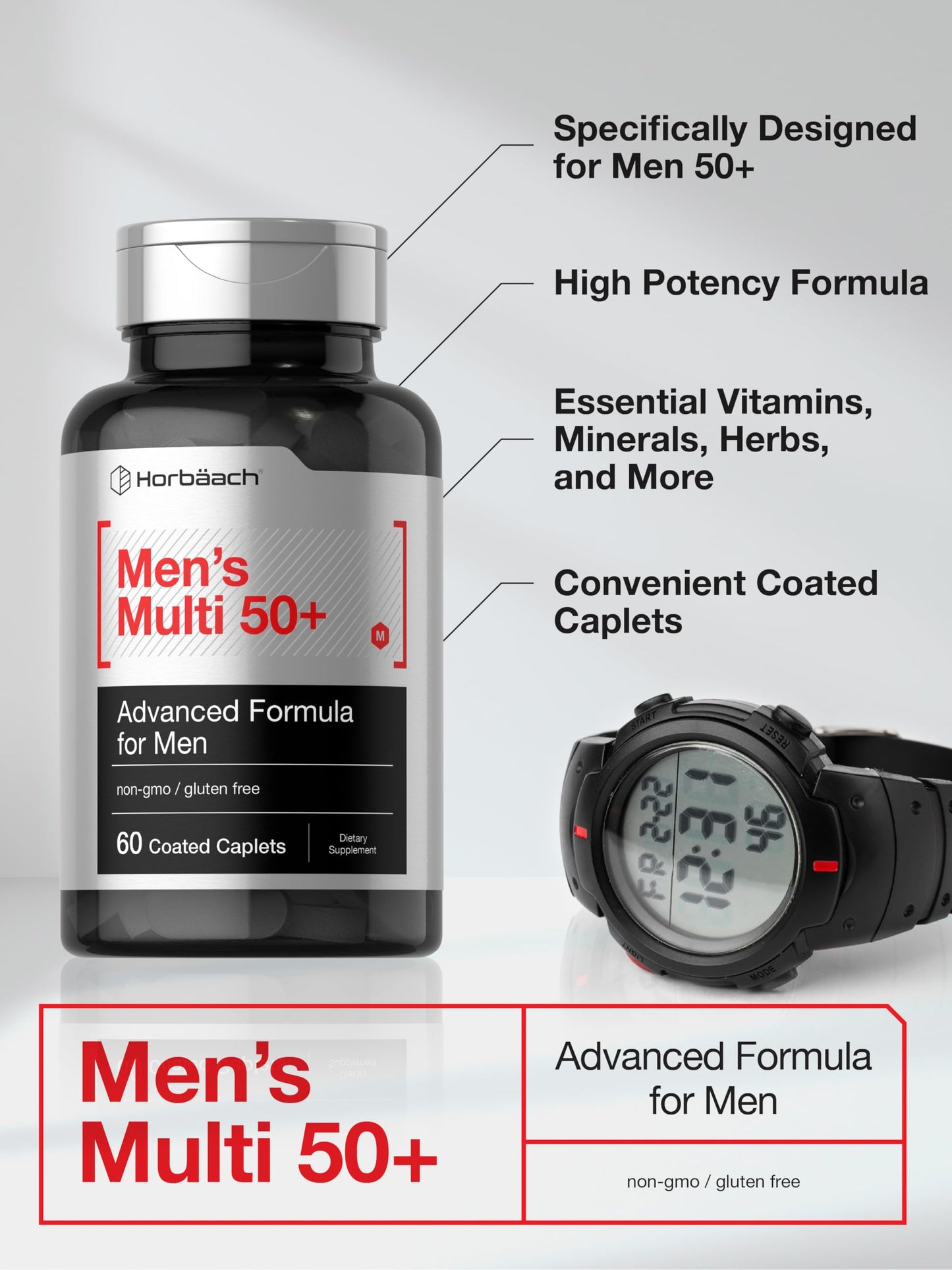 Horbäach Mens Multivitamins 50 Plus Caplets, 60 Count
