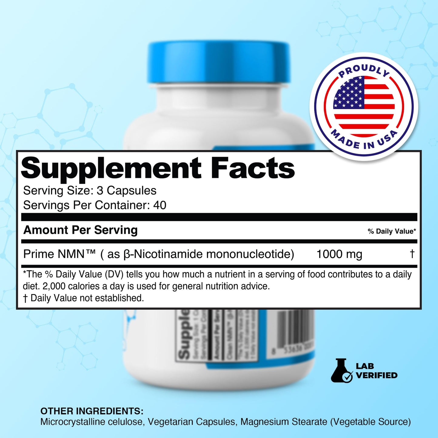 Prime Powders NMN Capsules 1000mg per Serving, 120 Capsules