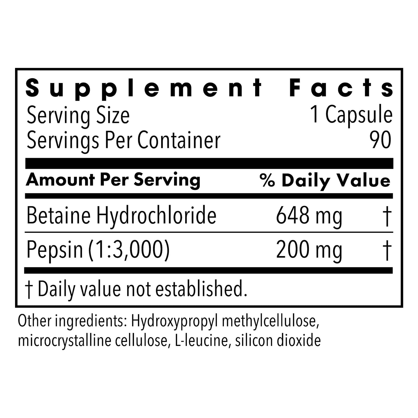 Metabolic Maintenance Betaine HCl + Pepsin Digestive Enzyme - Protein Digestion + Gut Health Support Supplement Capsules, 100 Count