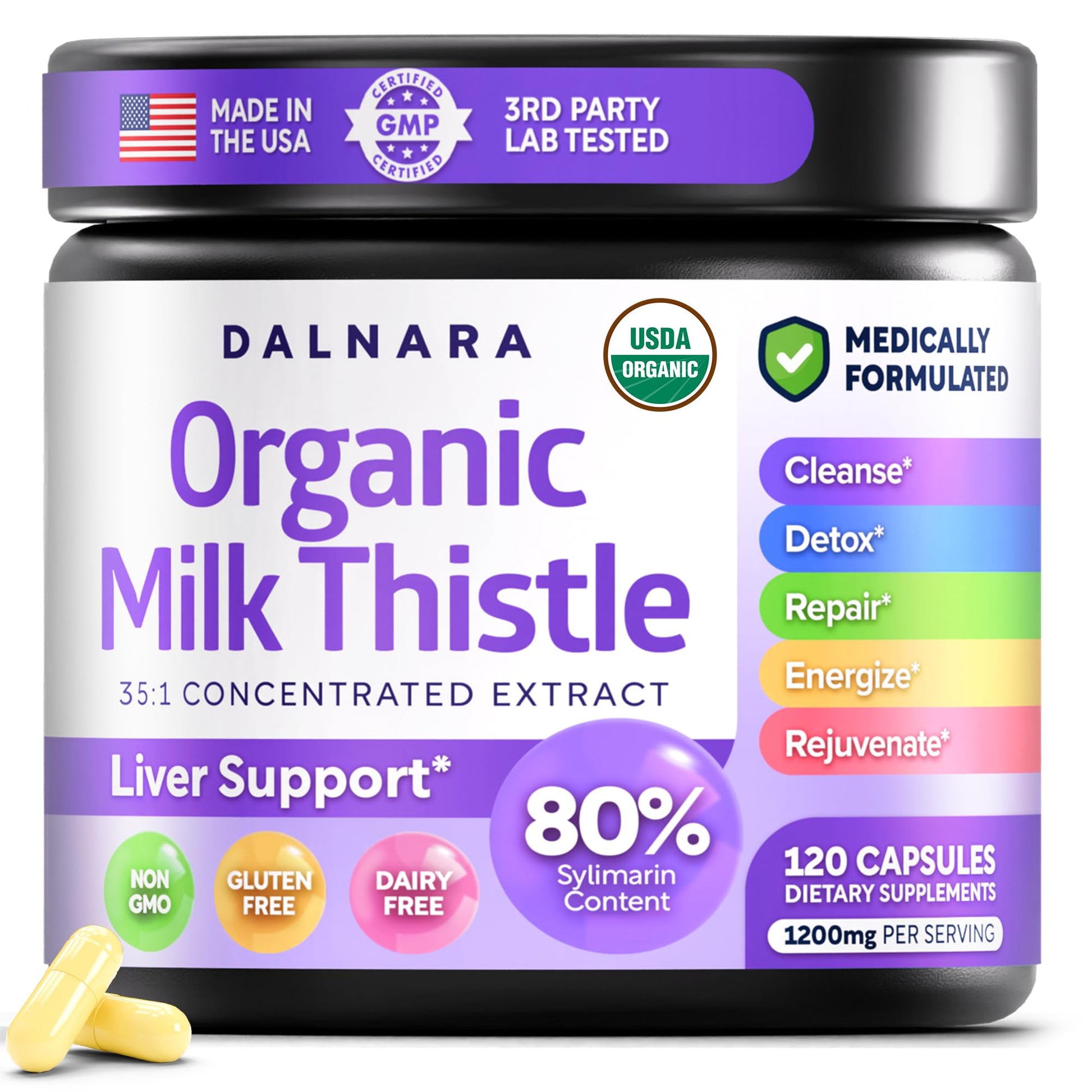 Dalnara USDA Organic Milk Thistle Capsules 240 Count