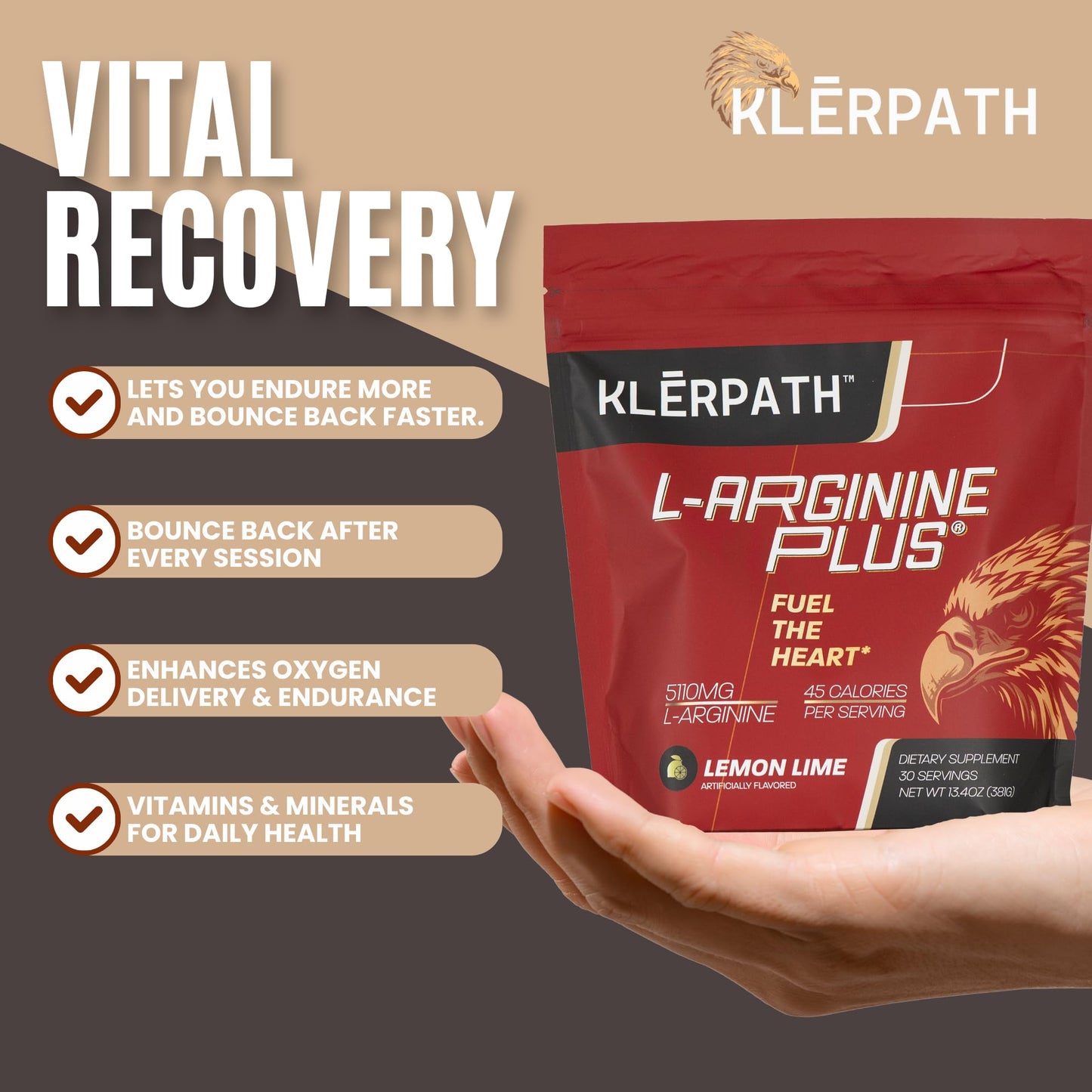 Klerpath L-Arginine Plus & L-Citrulline Pre Workout Powder 13.4 oz