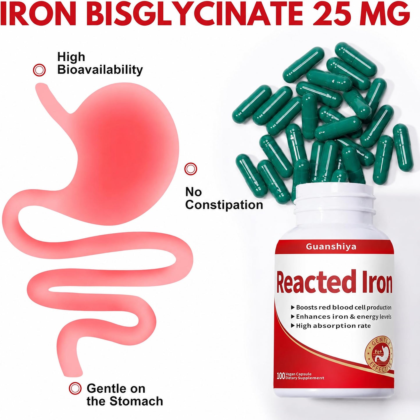 Guanshiya Reacted Iron Capsule, 100 Count