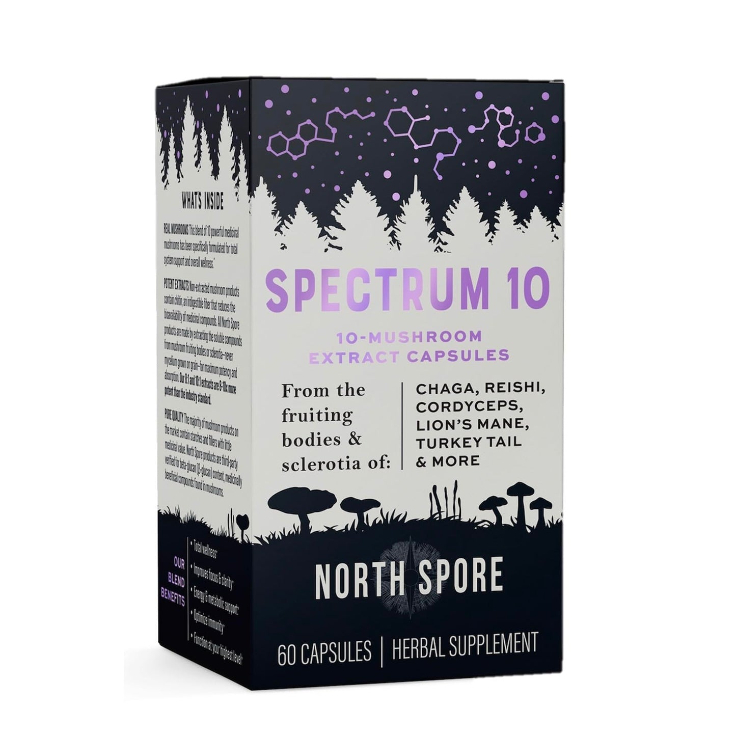 North Spore Spectrum 10 Mushroom Extract Supplement Capsules 60