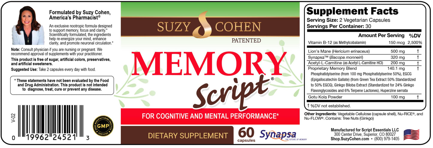 Script Essentials Memory Script Lions Mane Ginkgo Phosphatidylserine Nootropic Focus Capsule 1