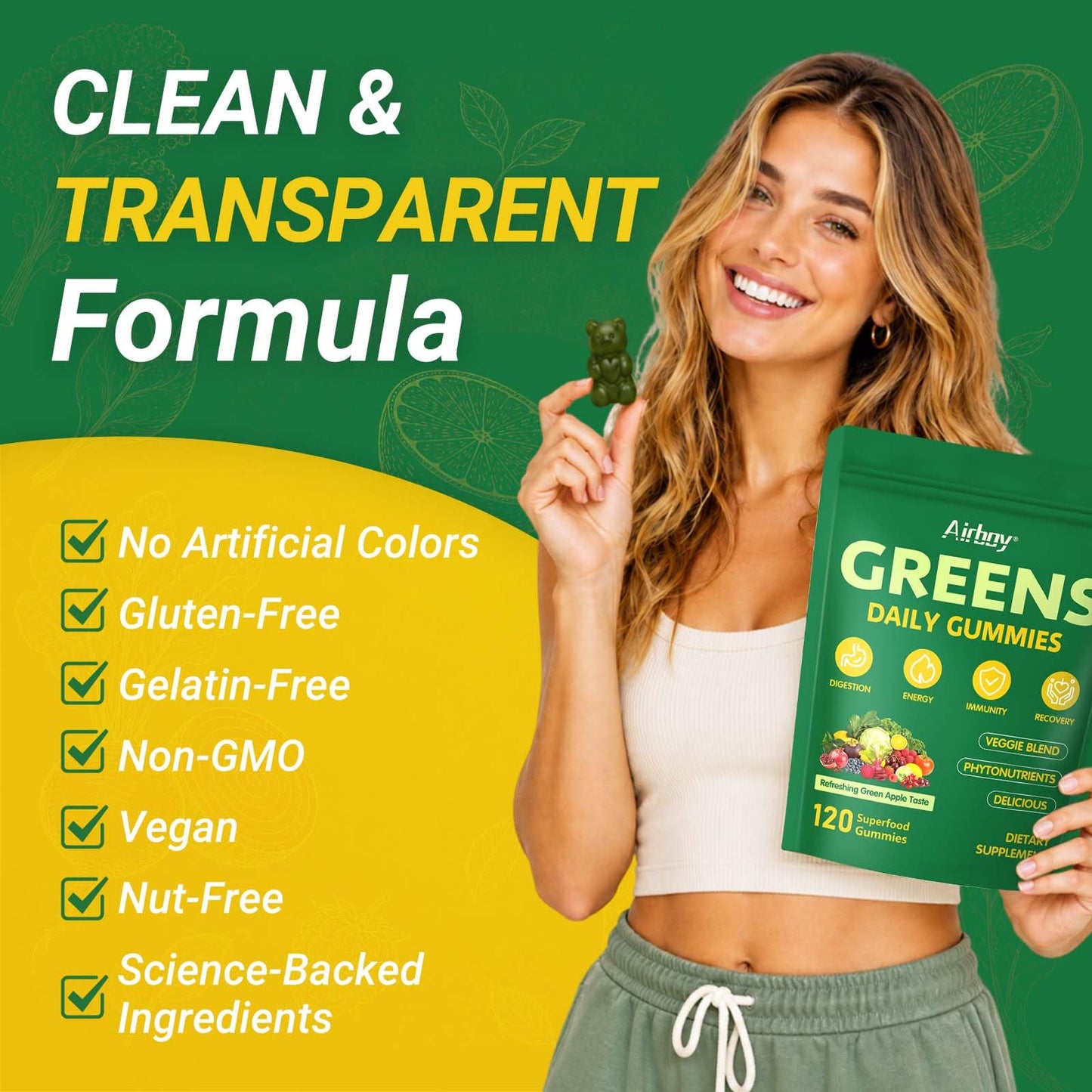 Airboy Greens Daily Multivitamin Gummies, 20 Count