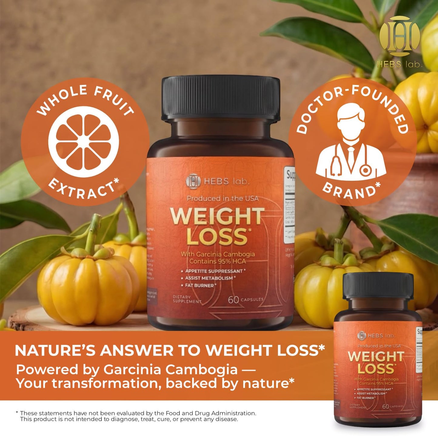 HEBS LAB Weight Loss Pills for Women & Men – GLP-1 Support Diet Pills with Garcinia Cambogia Appetite Suppressant & Metabolism Booster Capsule 60 Count