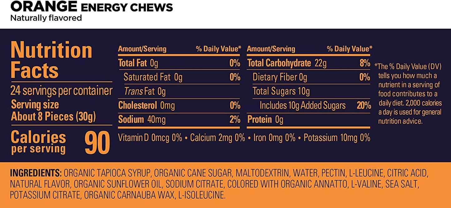 GU Energy Energy Chews Gummy, Orange, 1 Count (12 Bags)