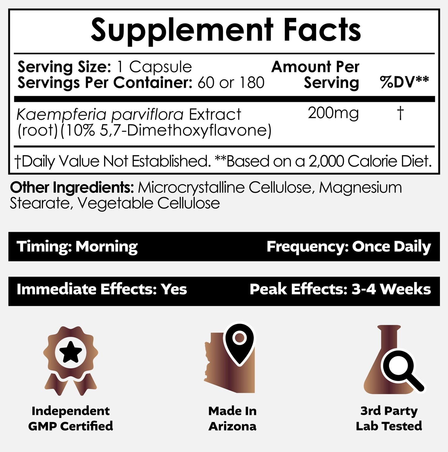 Nootropics Depot Black Ginger Extract Capsules (10% 5,7-dimethoxyflavone), 180 Count