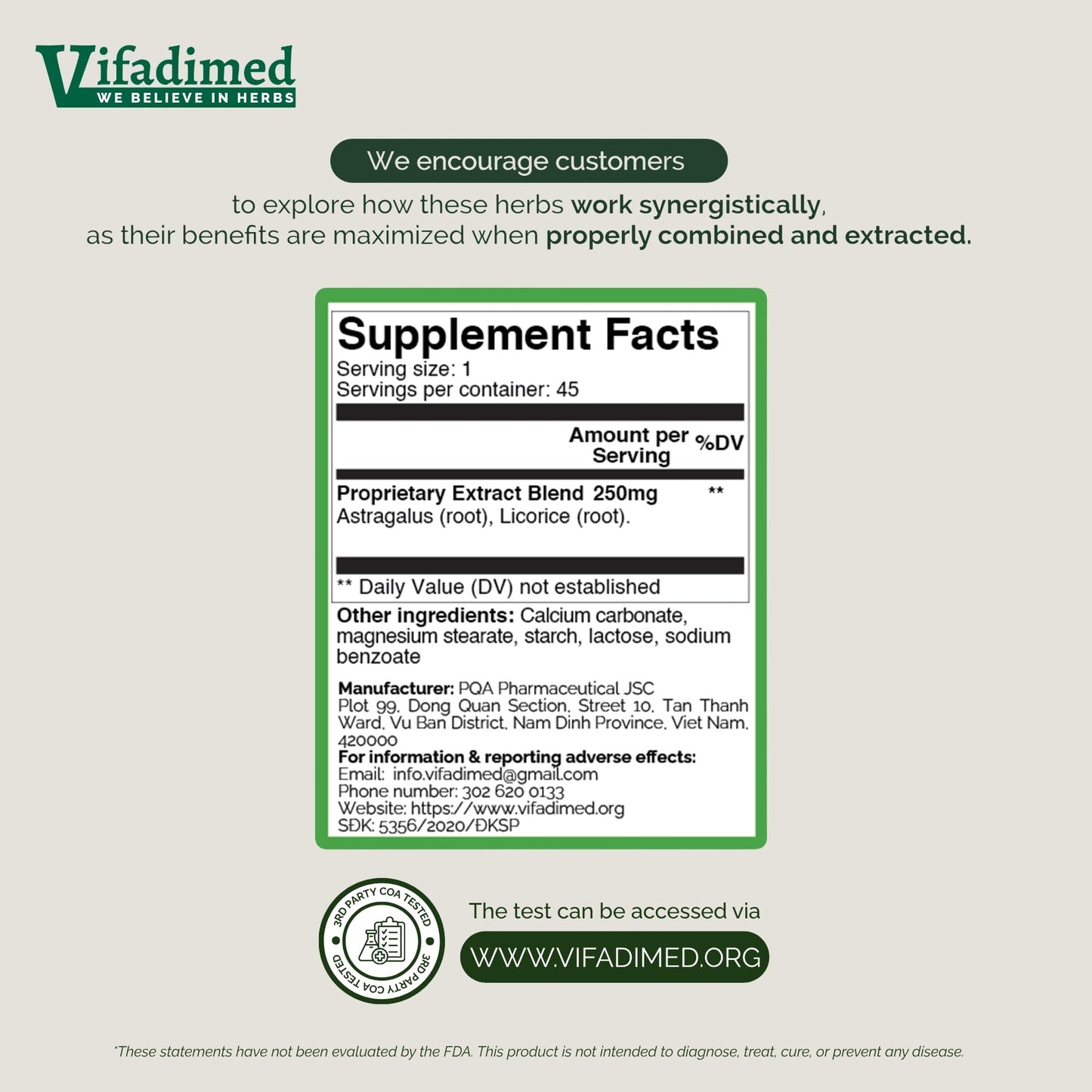 VIFADIMED Astragalus Immune Support Supplement, 90 Capsules