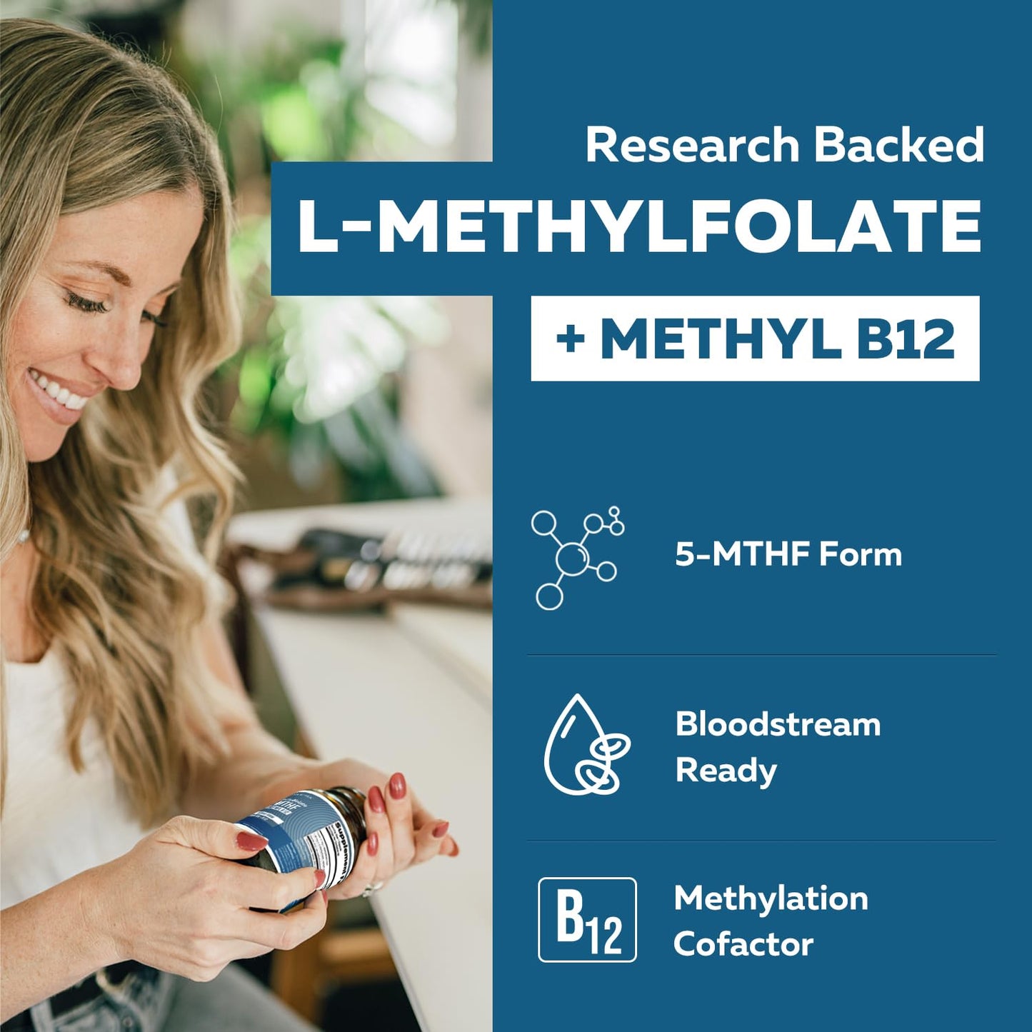 Triquetra Health L Methylfolate 7.5mg plus Methyl B12 - Active 5-MTHF Form, MTHFR Supplement - Bloodstream Ready Methylated Folate + B12 Cofactor - Supports Mood, Homocysteine Methylation, Cognition, 60 Capsules