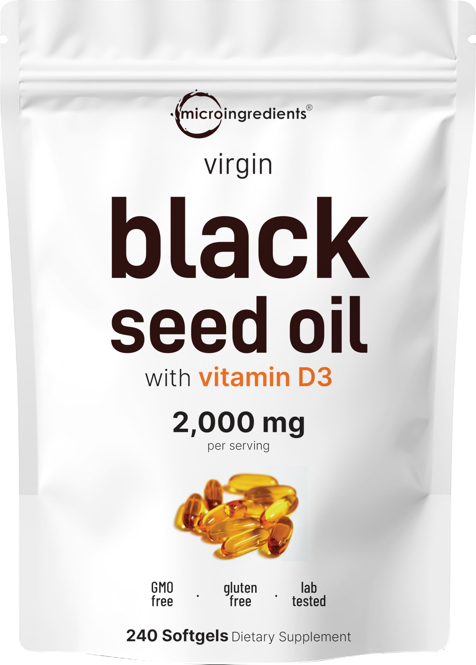 Micro Ingredients Black Seed Oil with Vitamin D3 1000 IU Softgels, 240 Count