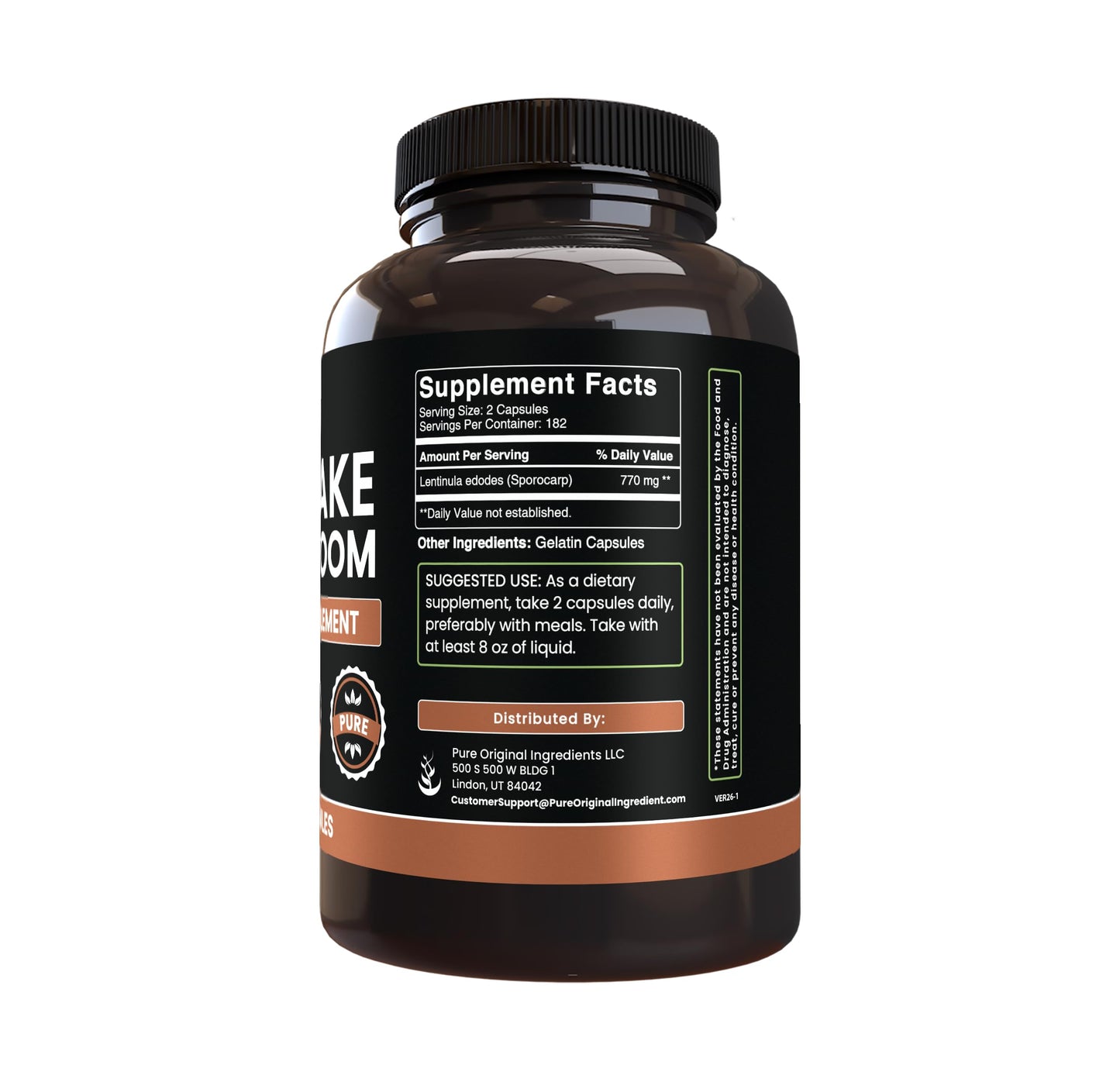 PURE ORIGINAL INGREDIENTS Shiitake Mushroom Capsules, 365 Capsules