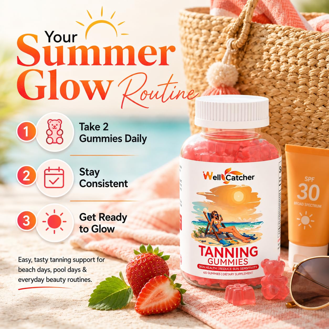 Wellcatcher Tanning Gummies 60 Count