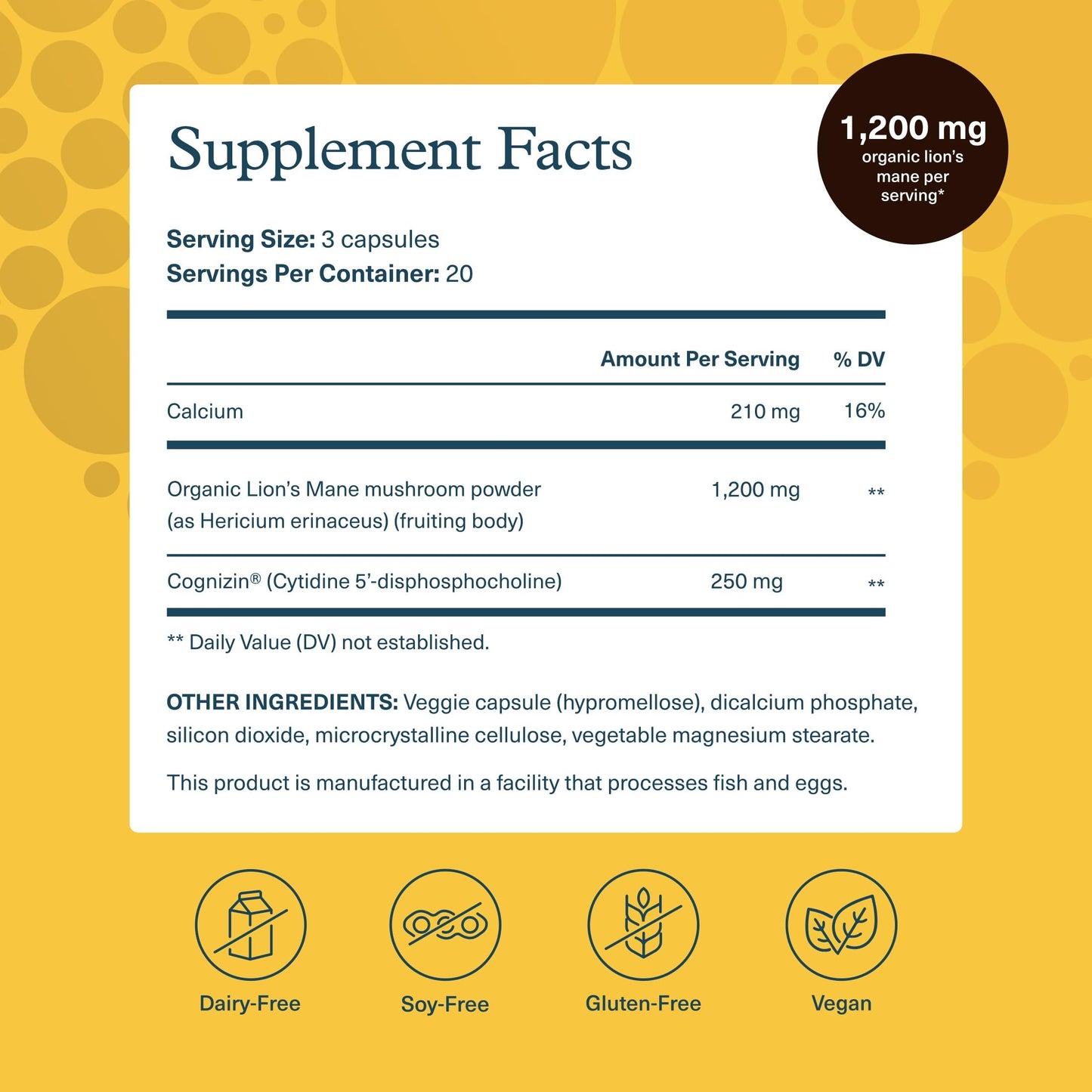 Youtheory Lion's Mane Plus - Mushroom Supplement with Cognizin - Focus & Brain Support Capsules, 60 Count