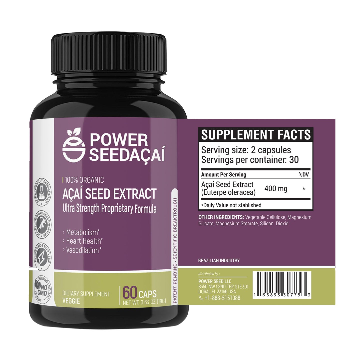POWER SEEDAÇAÍ Power Seed Acai Nitric Oxide Booster Capsule 60 Count