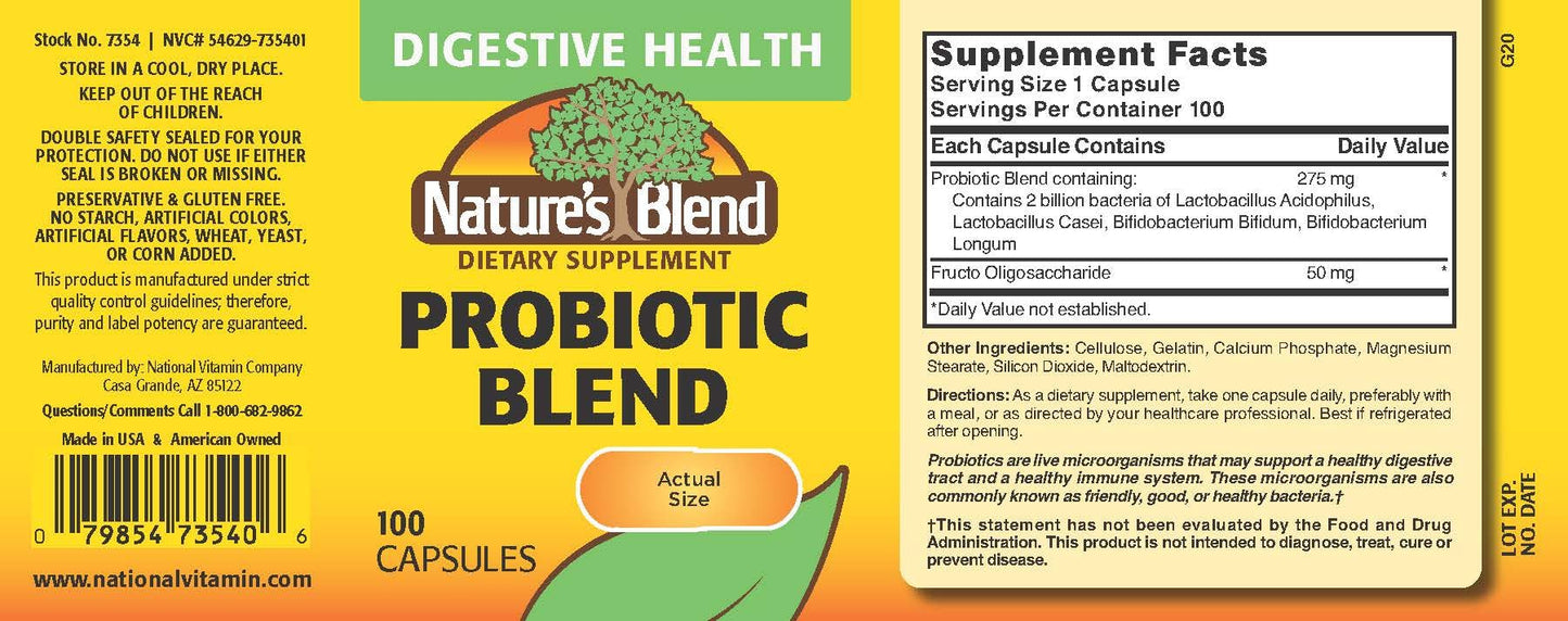 Nature's Blend Probiotic Blend 2 Million CFU Capsule, 100 Capsules