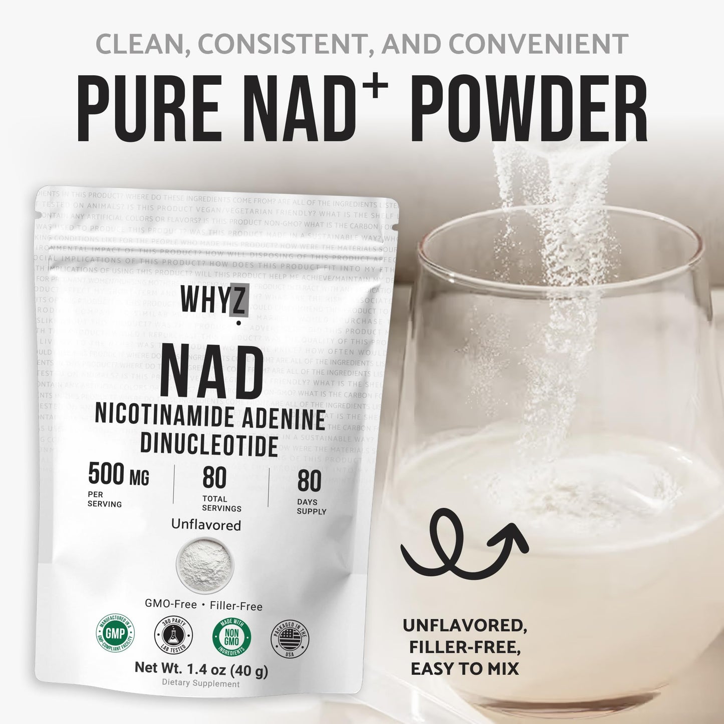 WHYZ NAD Powder Nicotinamide Adenine Dinucleotide Supplement, 1.4 oz