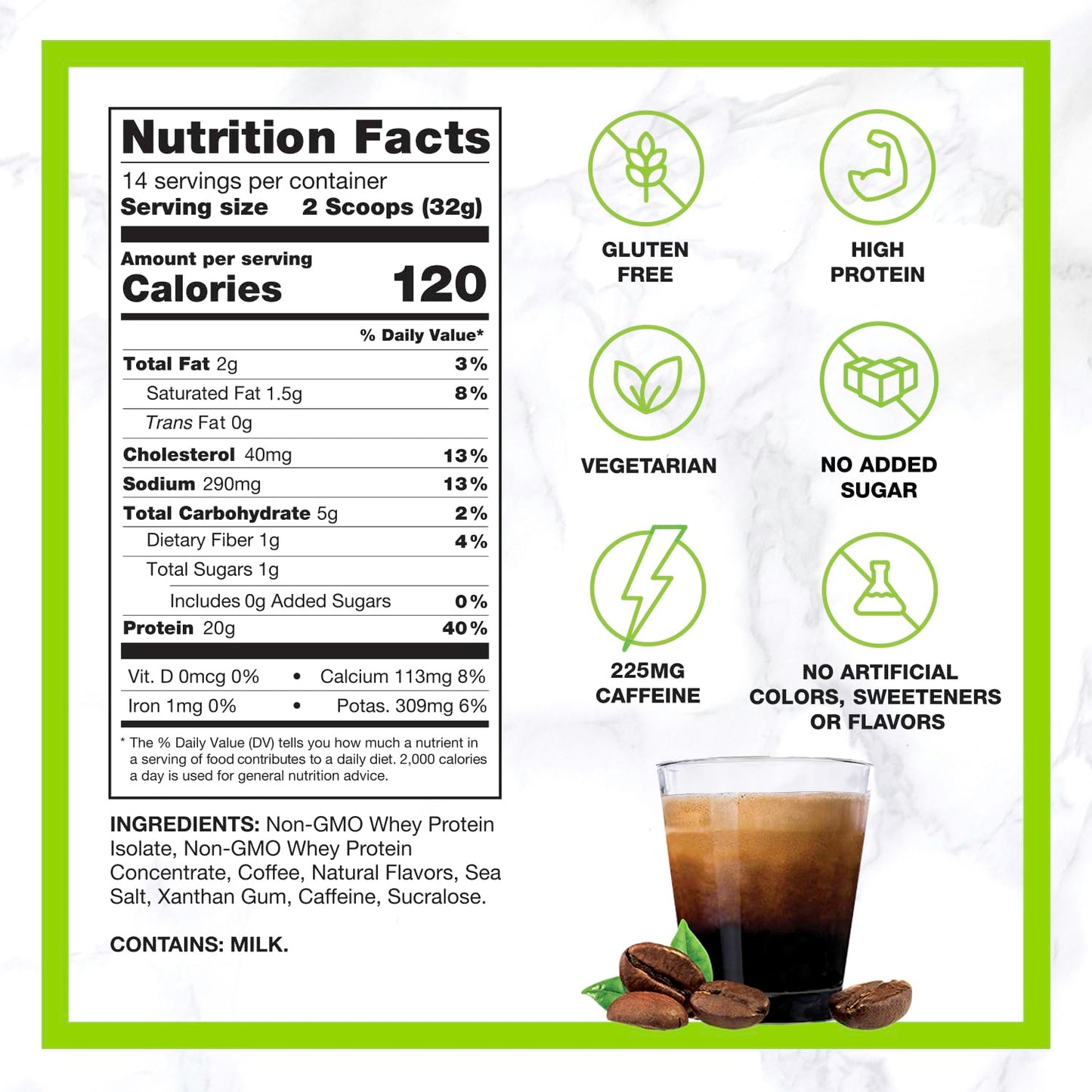 CHIKE Triple Shot Espresso & Cream Protein Iced Coffee Powder 15.8 Ounce
