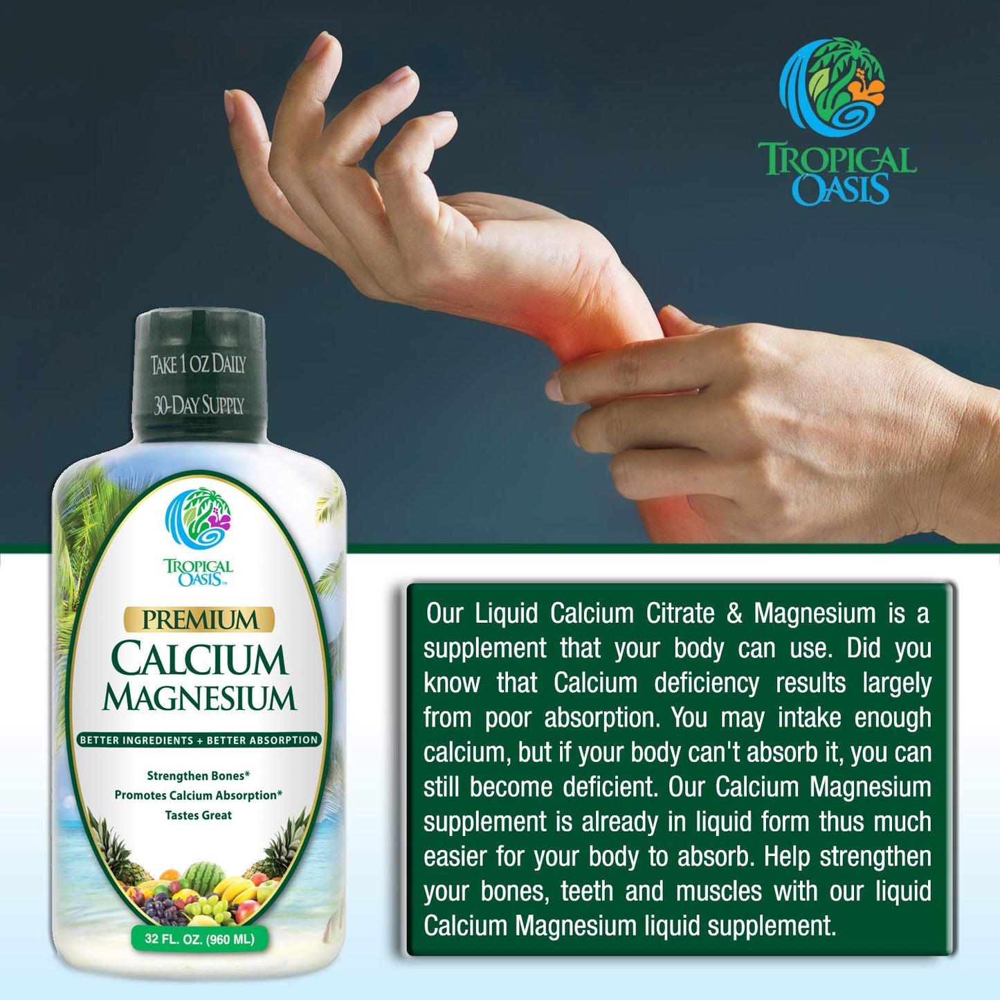 Tropical Oasis Calcium Magnesium Citrate with Boron & Vitamin D3, 32 Capsules