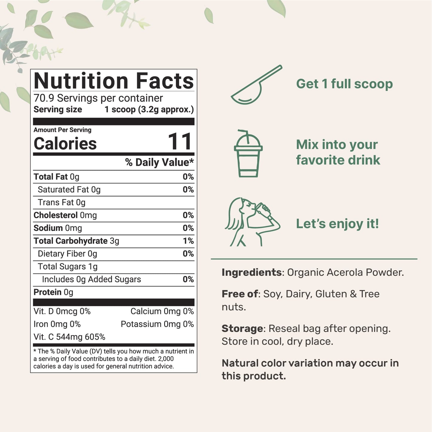 Micro Ingredients Organic Acerola Cherry Powder Vitamin C, 2 Pack, 8 oz