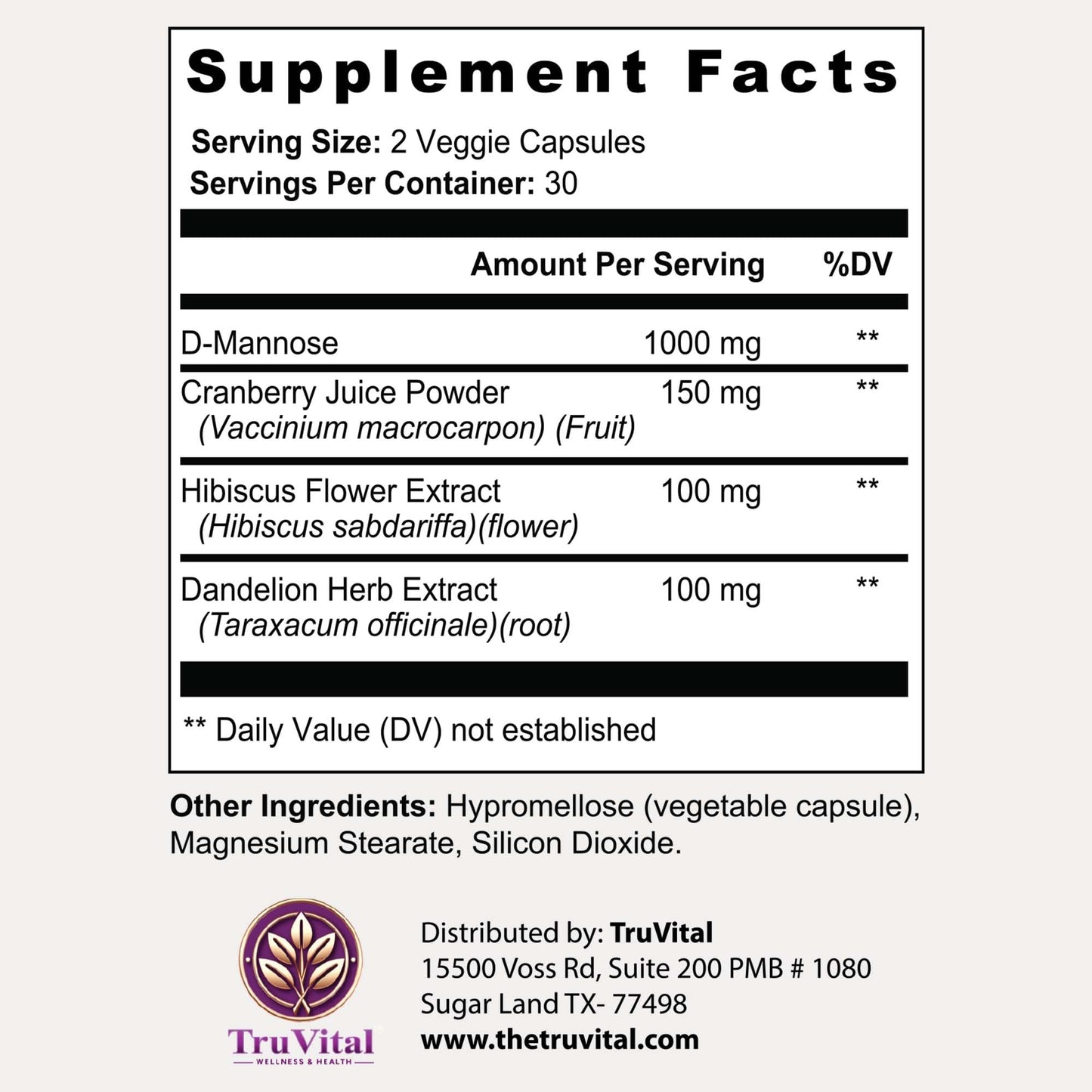 Tru Vital UraCare D-Mannose & Cranberry Extract 60 Capsules
