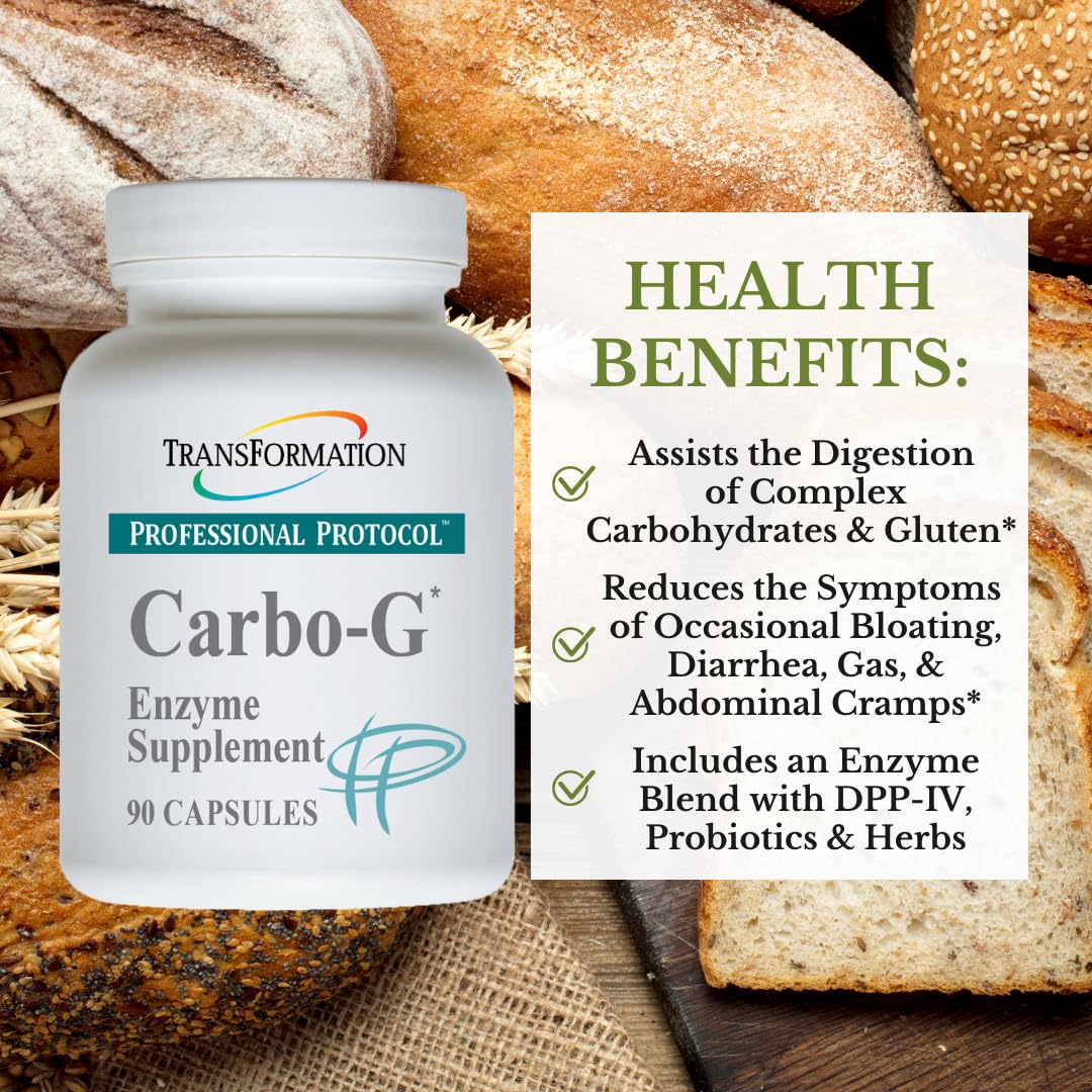 TRANSFORMATION Carbo-G High Potency Enzyme Blend Formula Supplement with Probiotics & Herbs for Carbohydrate Breakdown, Nutrient Absorption Capsule, 90 Capsules