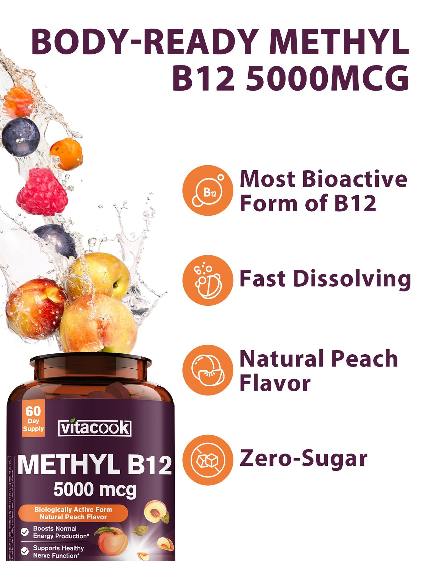 Vitacook Vitamin B12 Sublingual Methylcobalamin 5000mcg, 60 Tablets