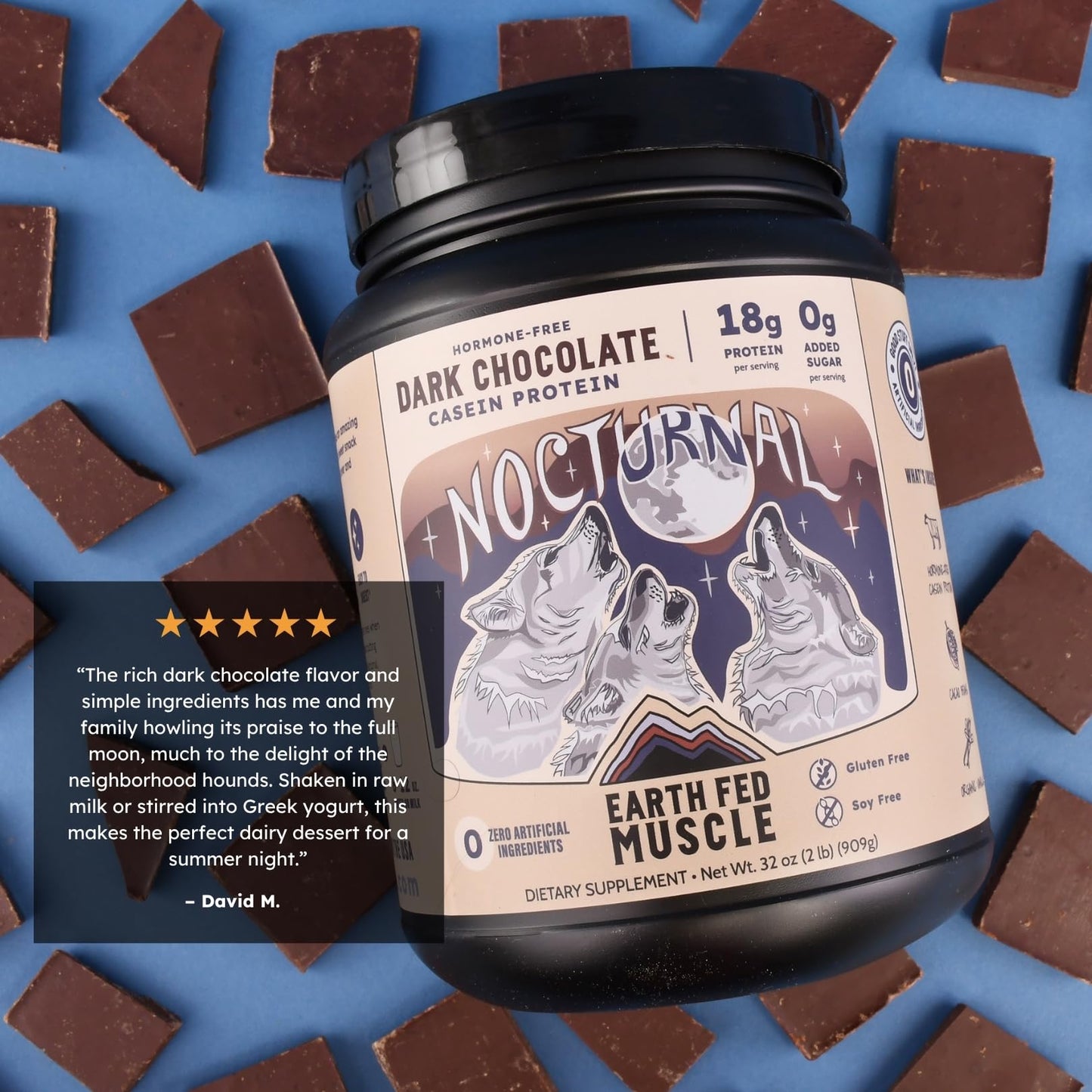 Earth Fed Muscle Nocturnal Casein Protein Powder with Whey Blend, Dark Chocolate, 32 Servings, 2 lb