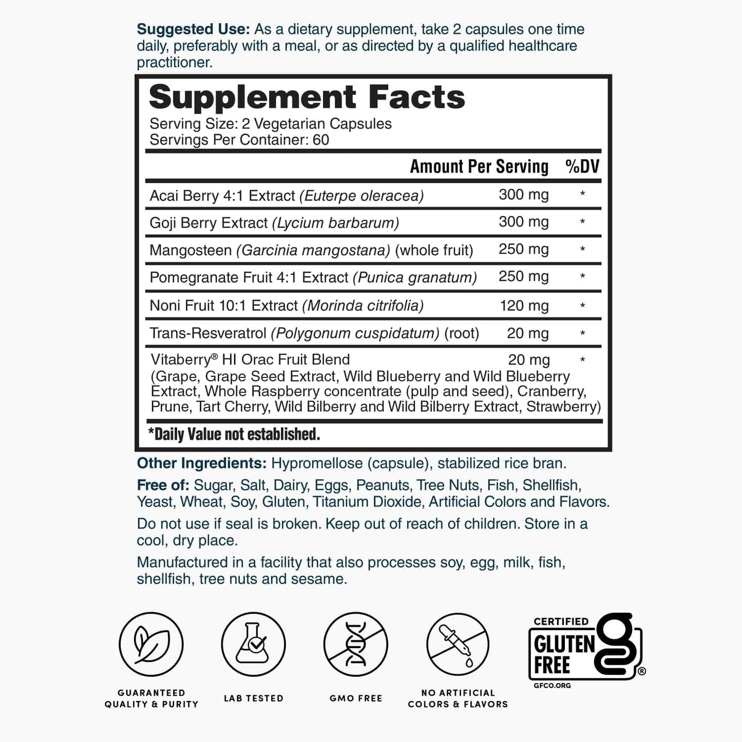 Nature's Lab Super Antioxidant Support - Resveratrol, Acai, Goji Berry, Noni Fruit, Pomegranate, 120 Capsules