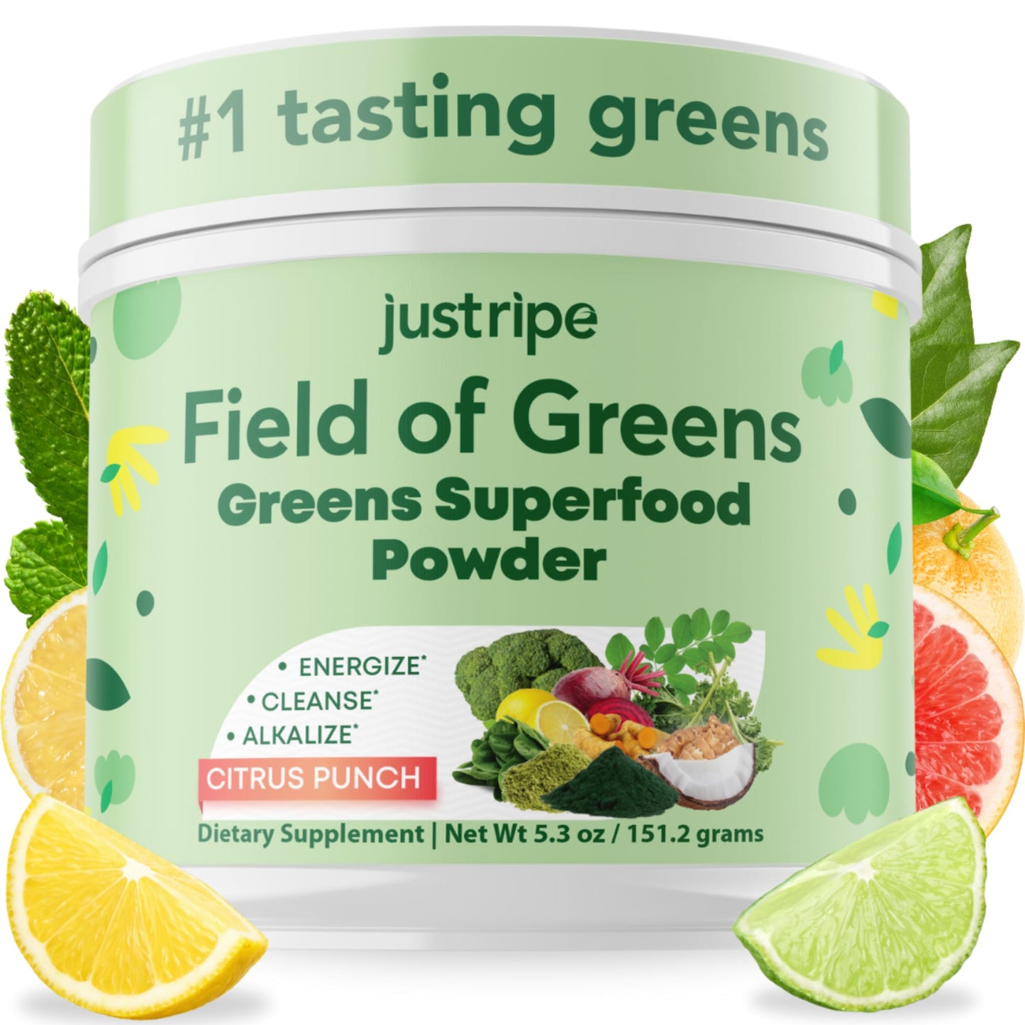 Just Ripe Nutrition Field of Greens Superfood Powder with Organic Spirulina, Chlorella, Beet Root Powder, Bacillus Coagulans Probiotic, Plant-Based Gut Health and Immunity Support, 5.3 Ounces