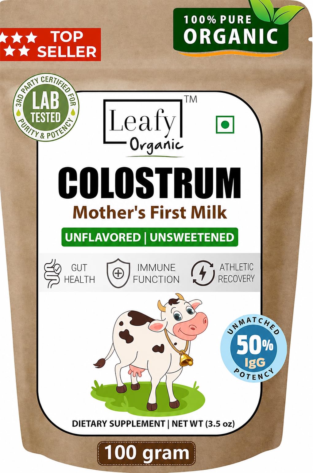 Leafy Organic Colostrum Powder Supplement, 3.5 oz