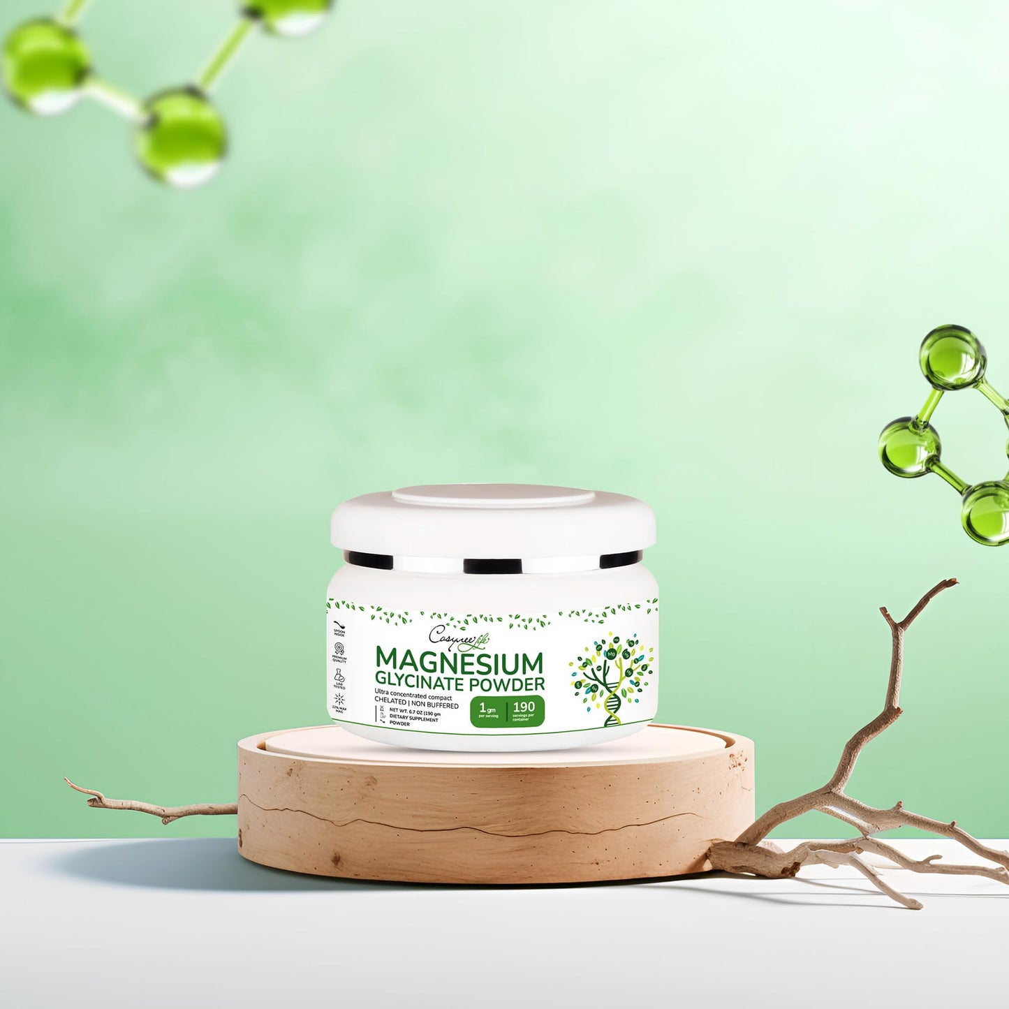 Cosynee Magnesium Glycinate Powder 220mg High Absorption Chelated Bisglycinate Magnesium, 6.7 oz