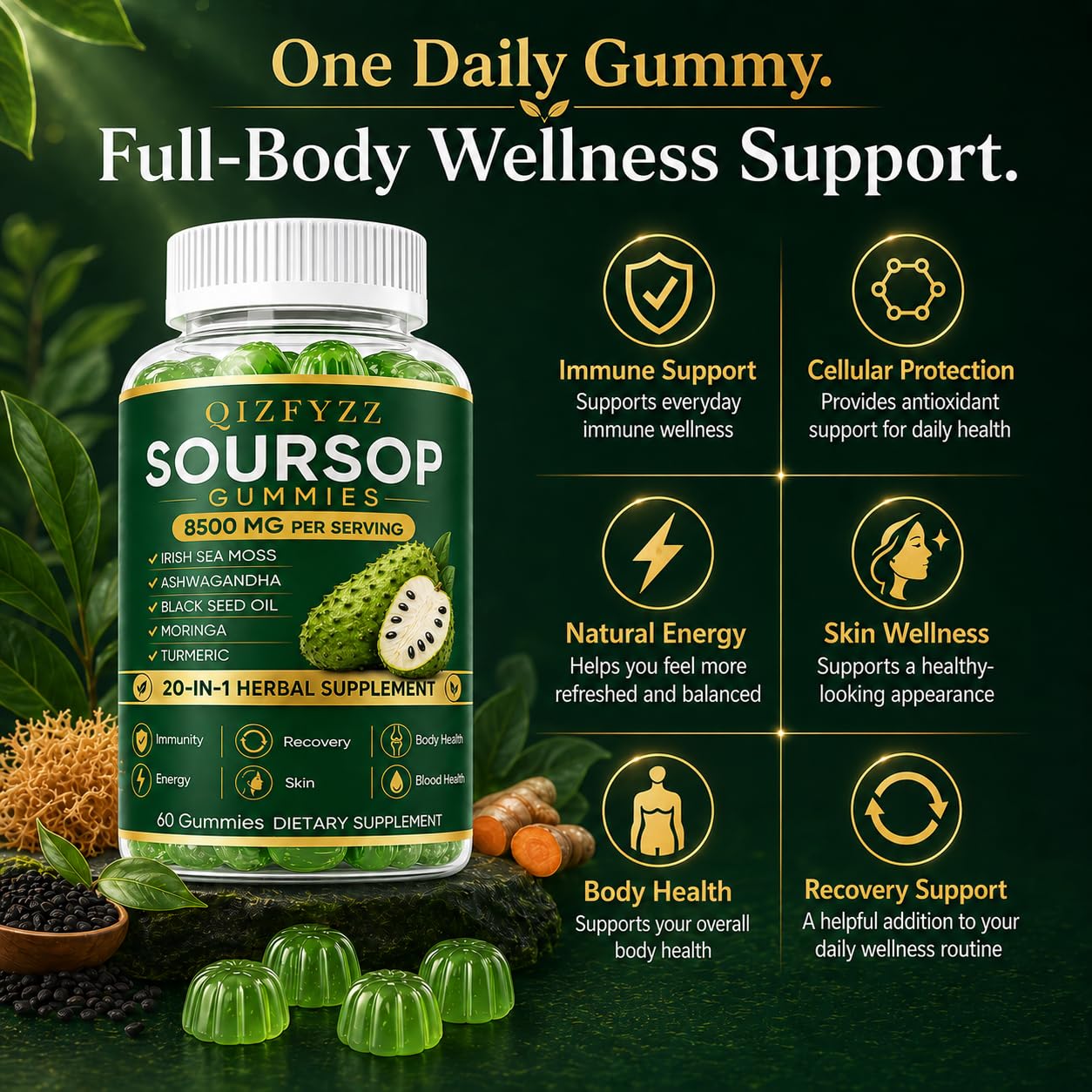 Aacnre Qizfyzz Soursop Gummies, Gummy, 1 Count