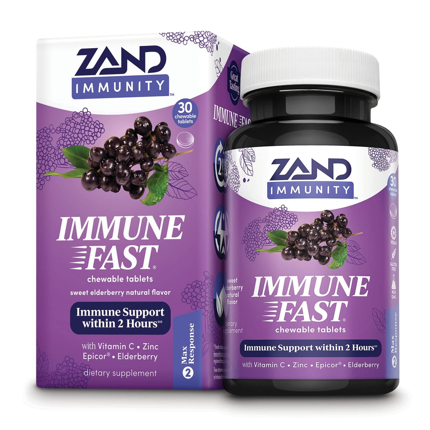 ZAND Immune Fast Elderberry Chews Boosts Immune Response & Cell Activity w/EpiCor* & Vitamin C, 30 Tablets