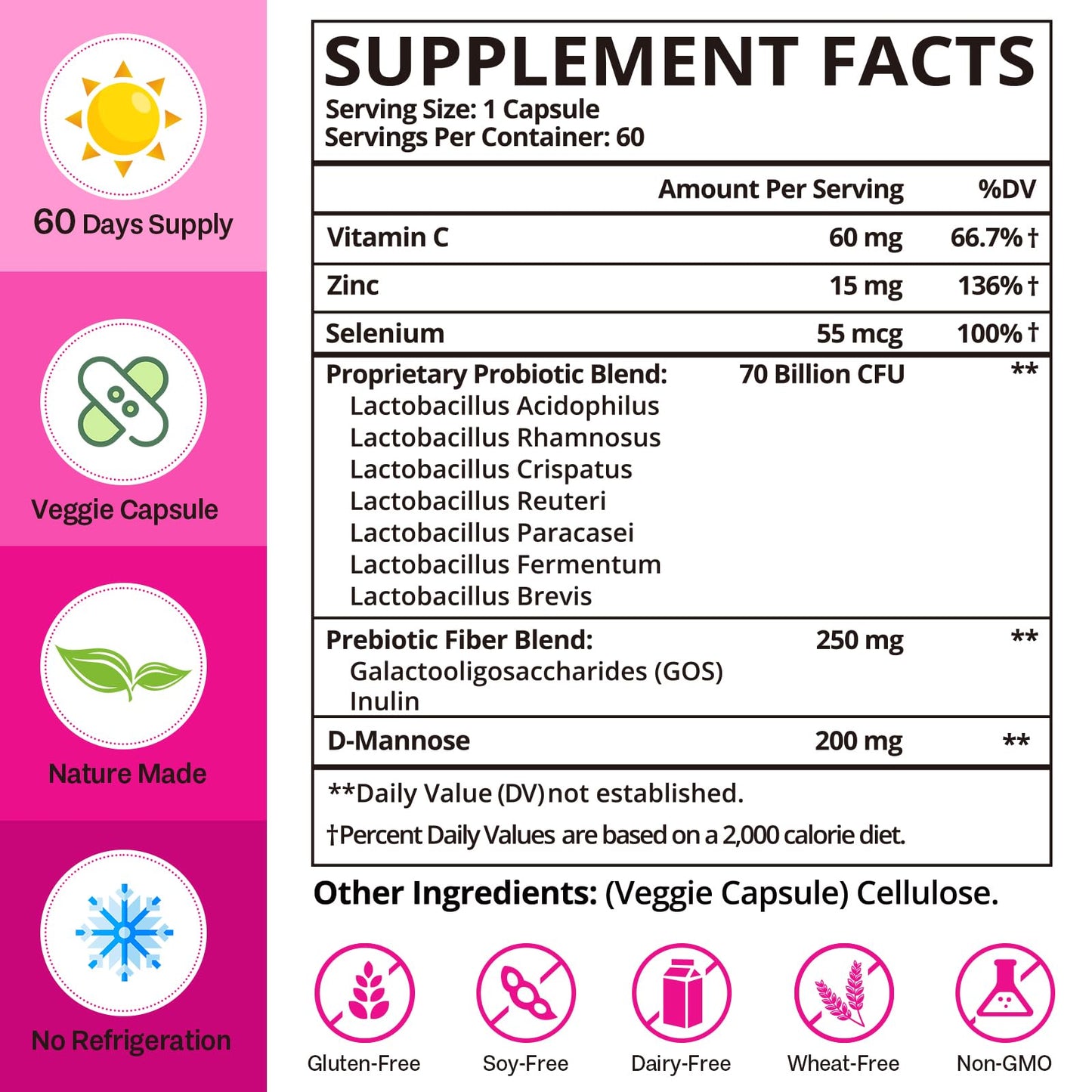 Dmeisy Vaginal Probiotics 70 Billion CFU Probiotics for Women, 13-in-1 Women's Probiotic & Organic Prebiotics, 120 Capsules
