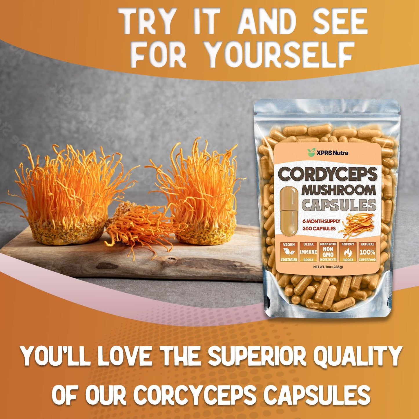 XPRS Nutra Cordyceps Mushroom Powder Capsules 360 Count