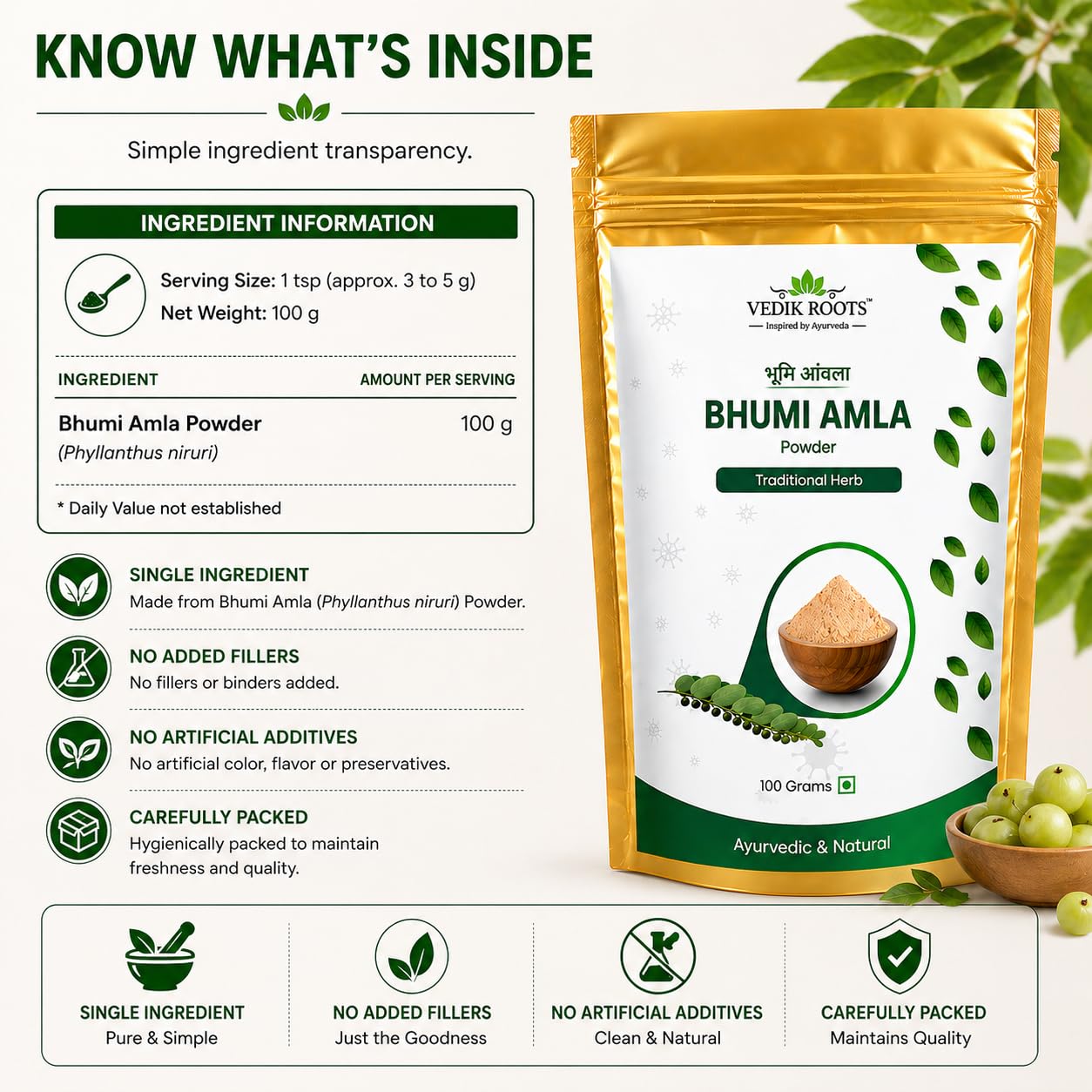 VEDIKROOTS Organic Bhumi Amla Powder 7.0548 Ounces