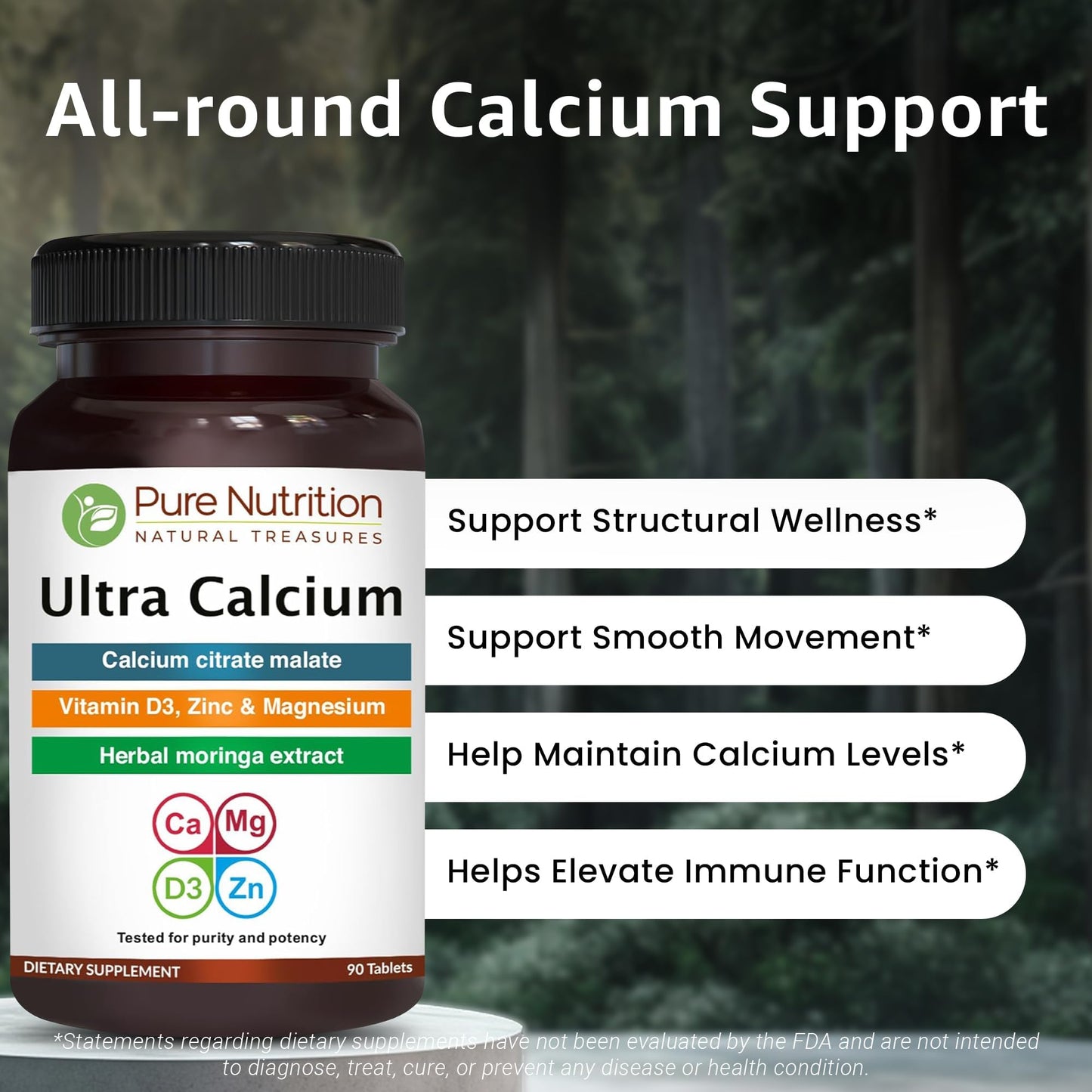 Pure Nutrition Natural Treasures Ultra Calcium 1000mg with Vitamin D3 + K, 270 Tablets
