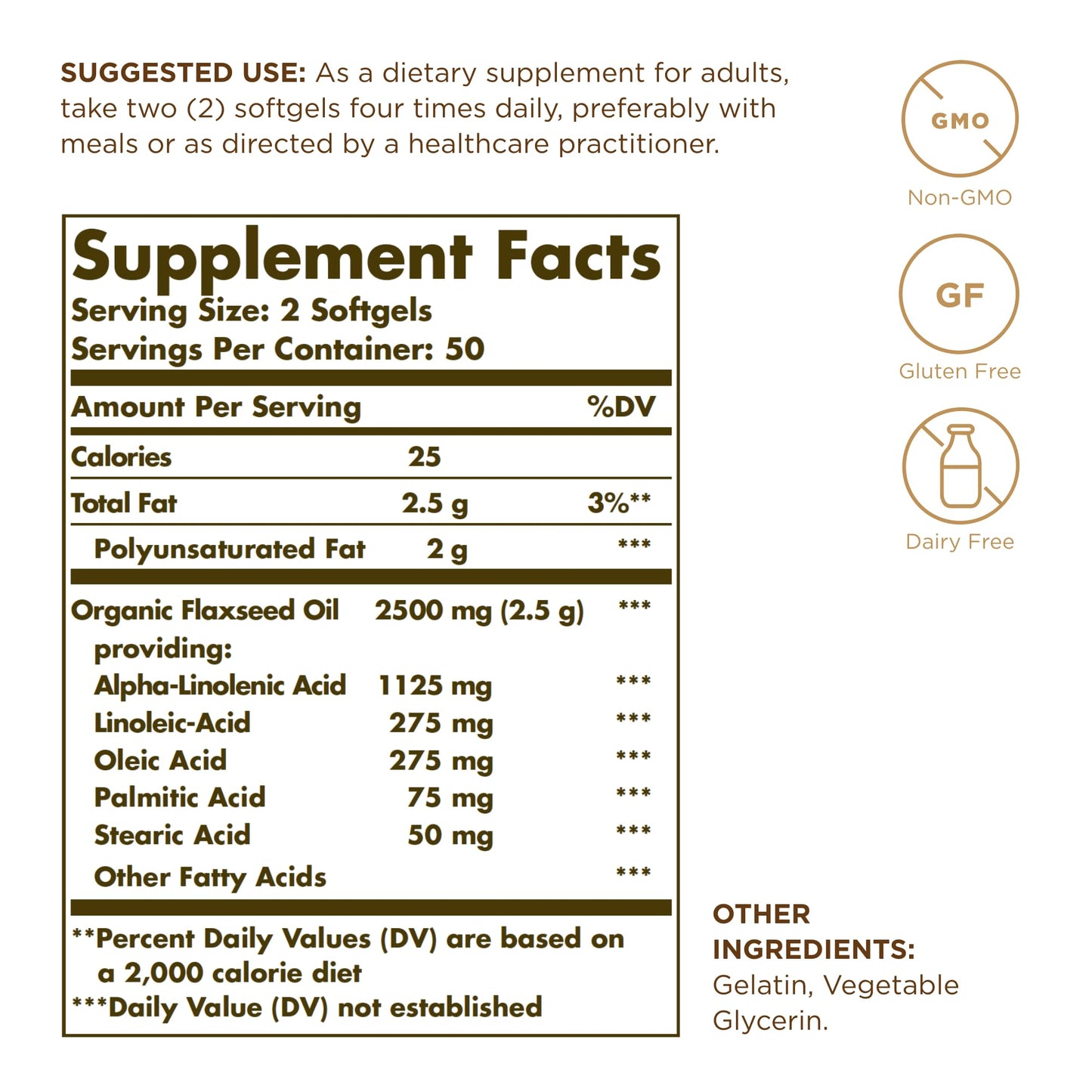 Solgar Flaxseed Oil 1250 mg 100 Softgels