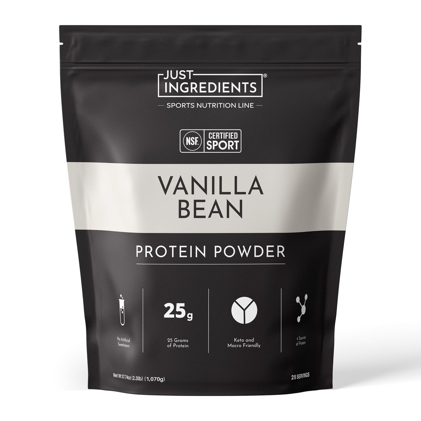 JUST INGREDIENTS Vanilla Bean Protein Powder, 25 Servings