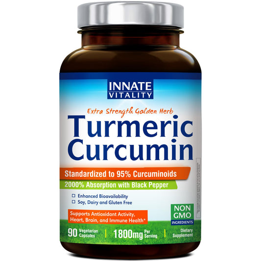 Innate Vitality Turmeric Curcumin Supplement 1800mg with Black Pepper 95% Curcuminoids Capsules 90 Count