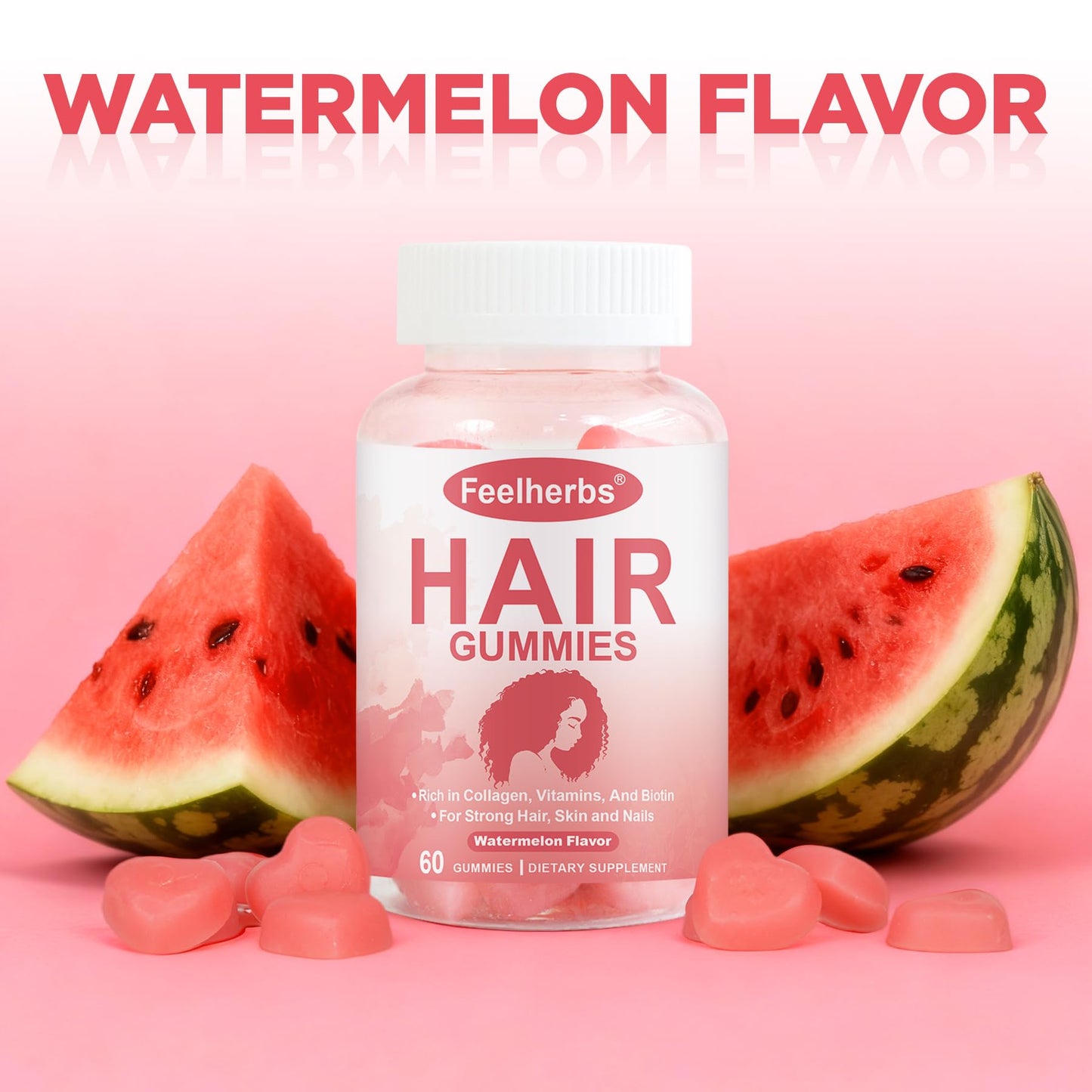 Feelherbs Hair Growth Gummies for Women, Hair, Skin & Nails, 60 Gummies