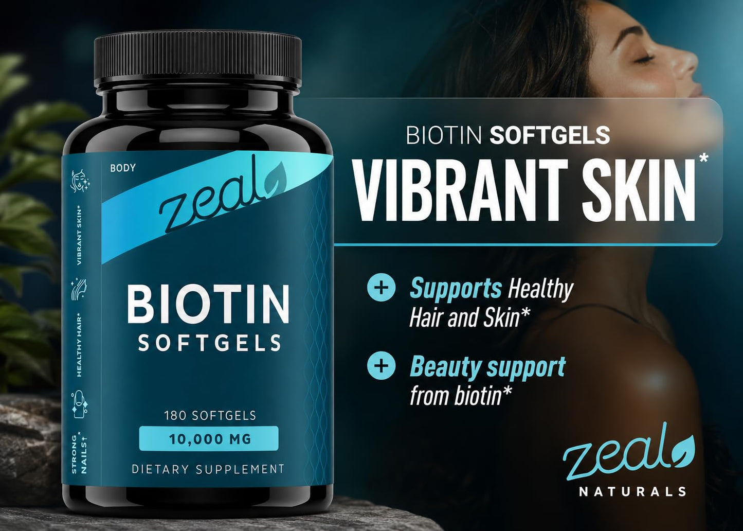 Zeal Naturals Biotin 10000mcg Oil Softgels, 180 Gel Capsules