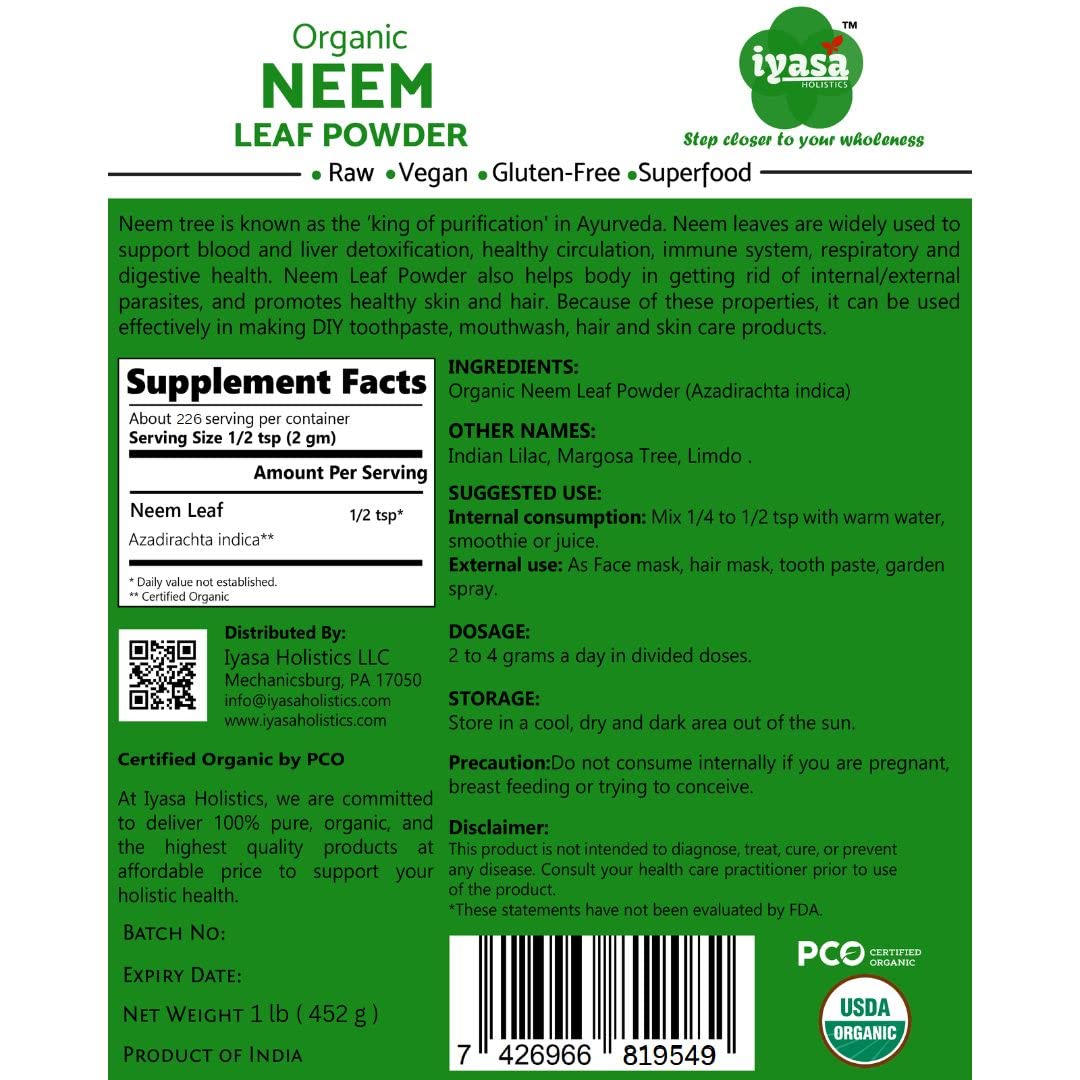 Iyasa Holistics Organic Neem Powder 16oz