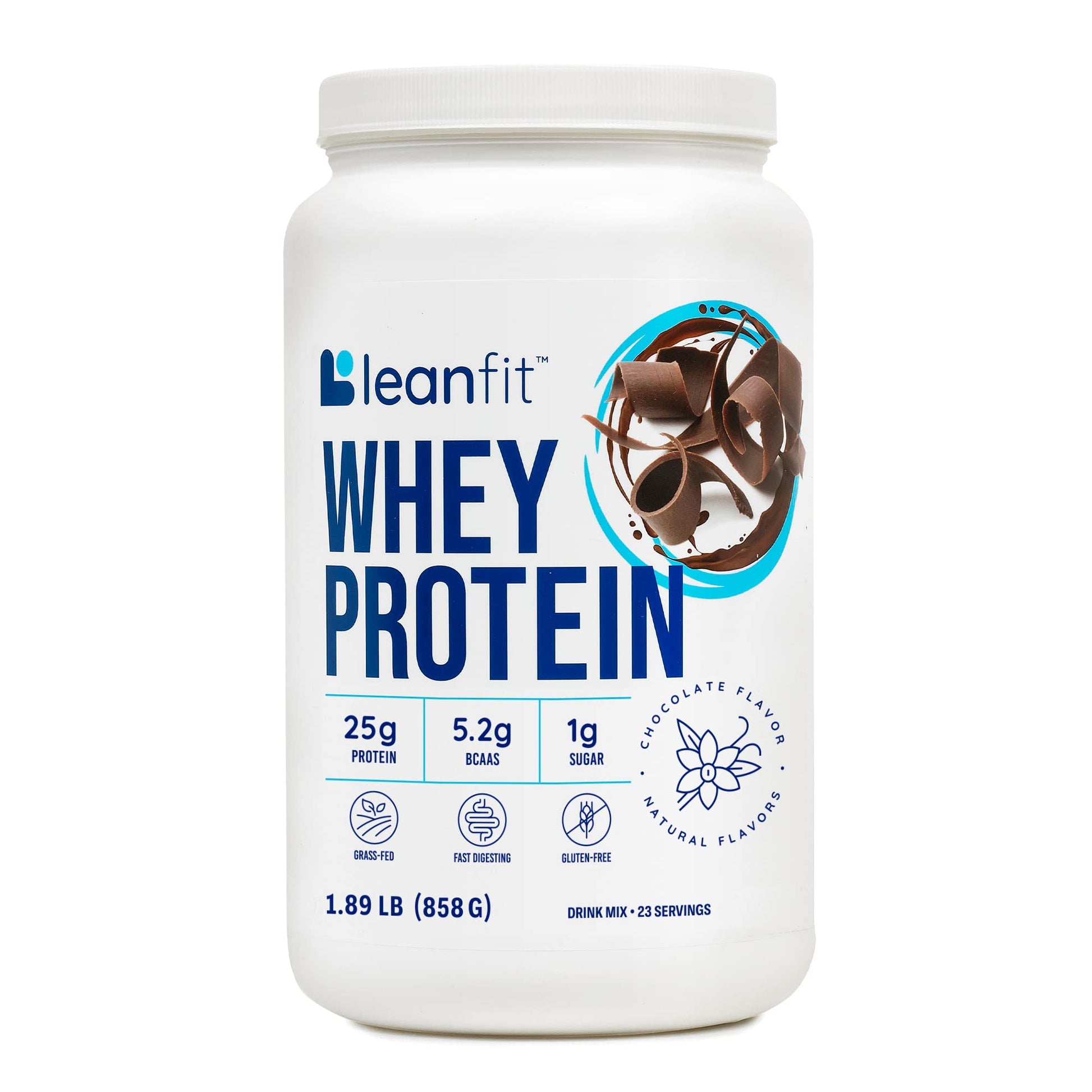 LeanFit Grass-fed Whey Protein Powder Natural Chocolate, Gluten-Free, Keto-Friendly & Low-Carb, 30 Servings