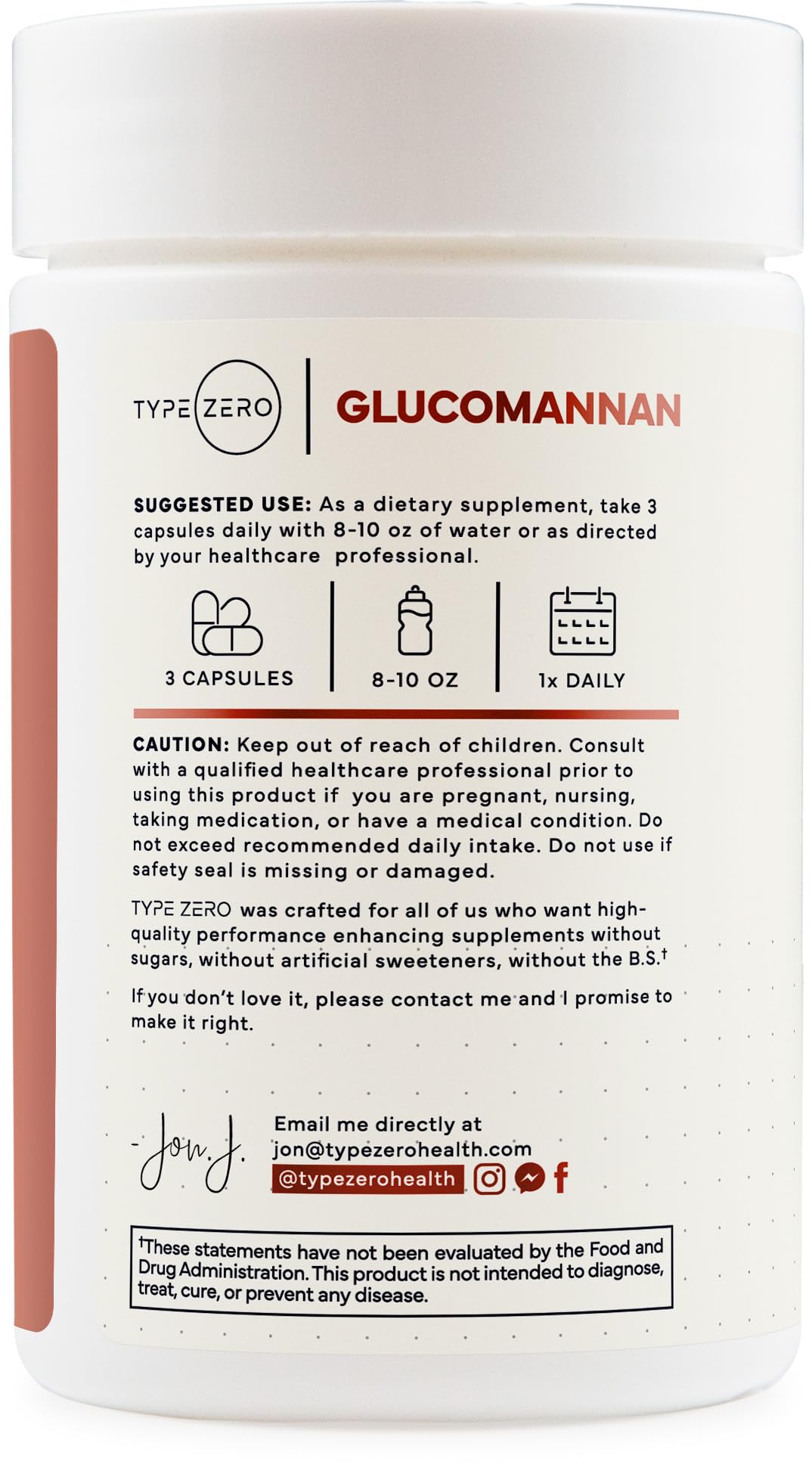 Type Zero Clean Glucomannan Konjac Root Extract (1,800mg) Capsule, 90 Count