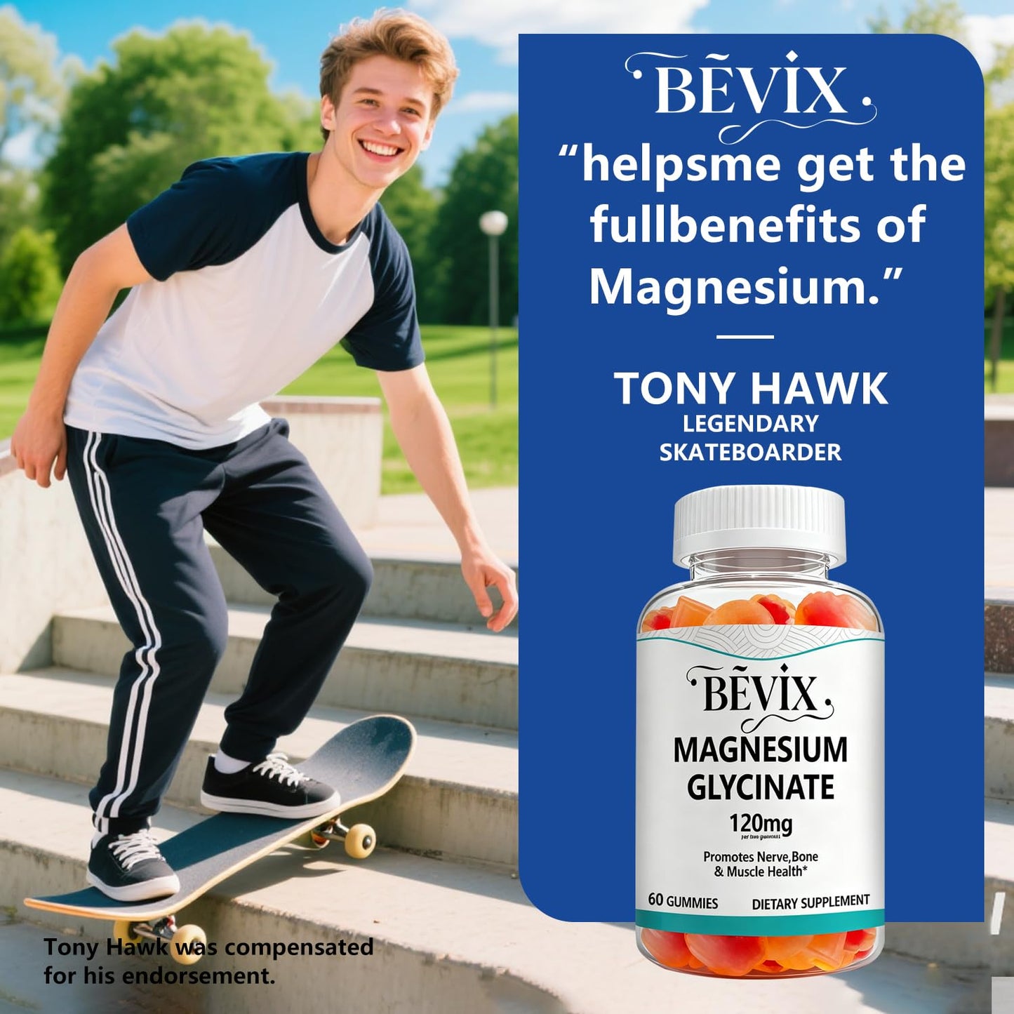 BEVIX Magnesium Glycinate Gummies 120mg, 60 Gummies